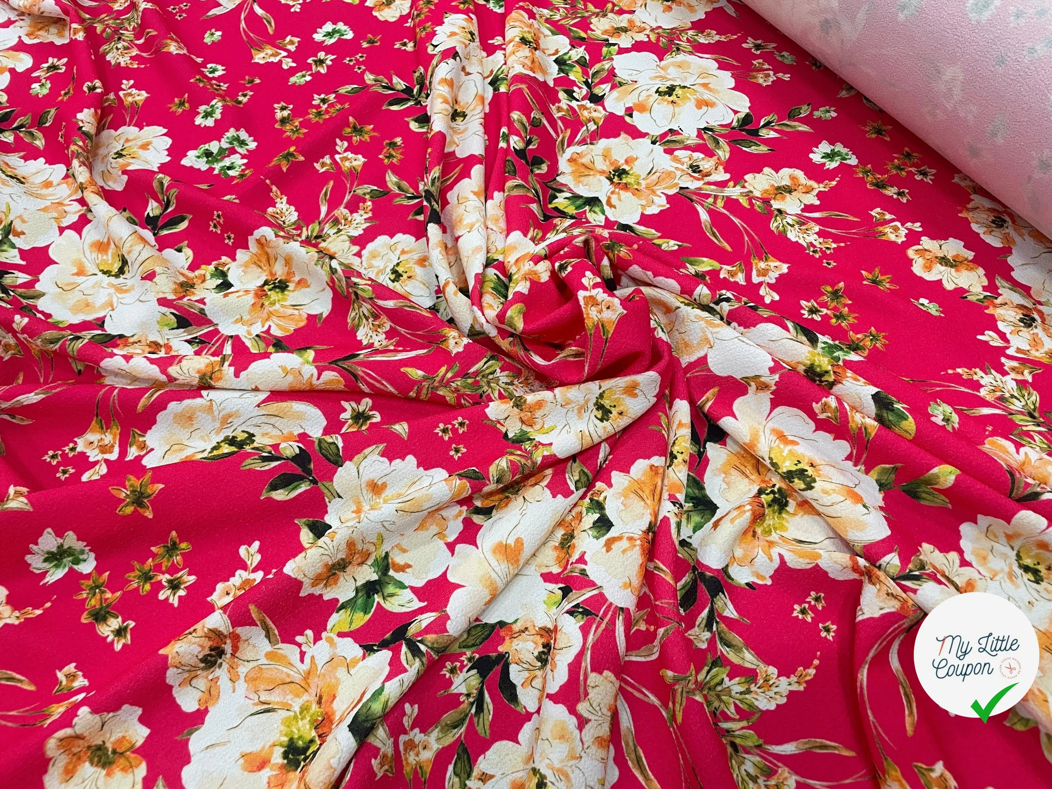 CRÊPE GAUFRÉ ROSE & FLEURS ENIVRANTES - My Little Coupon - tissu - coudre