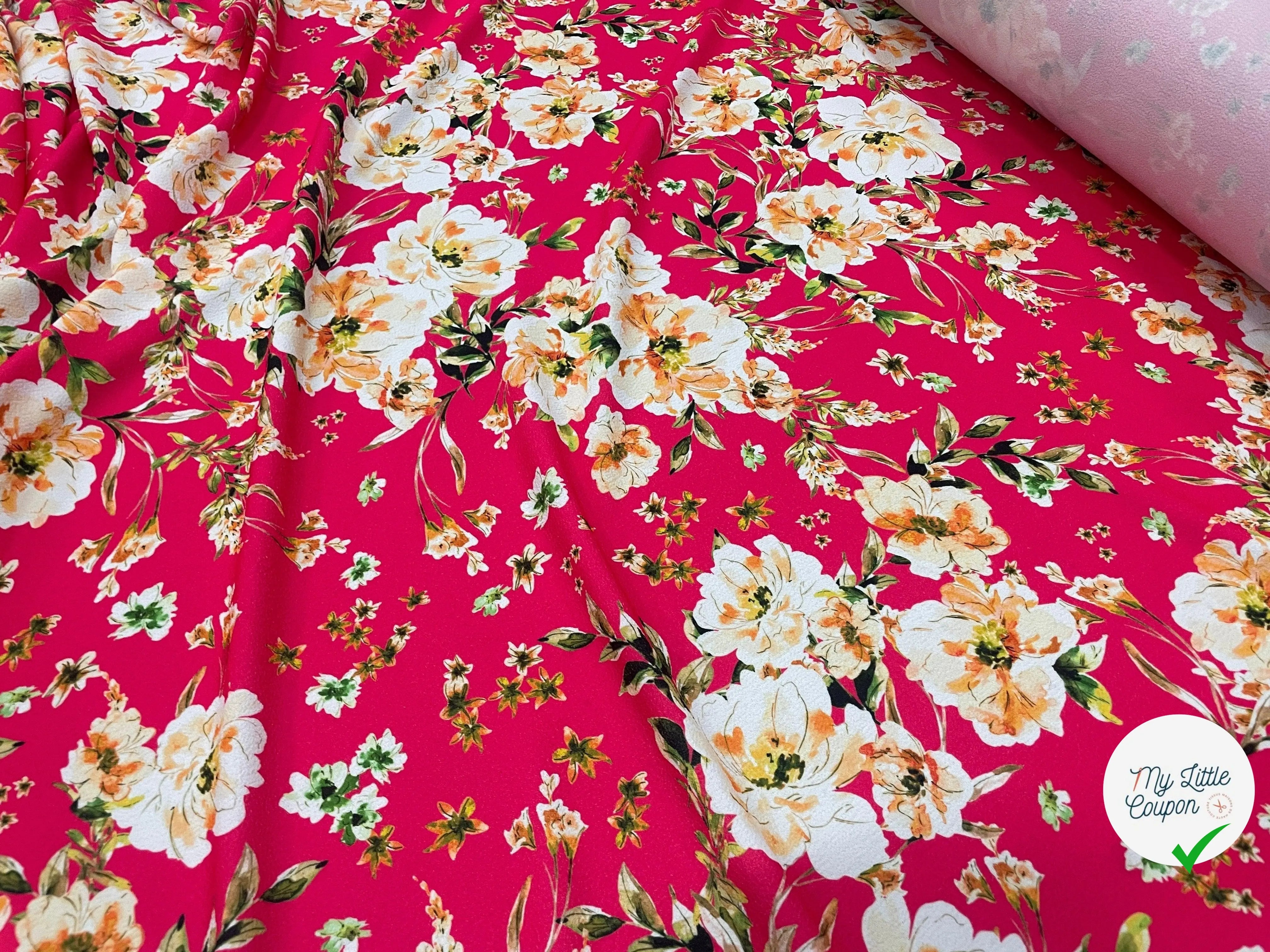 CRÊPE GAUFRÉ ROSE & FLEURS ENIVRANTES - My Little Coupon - tissu - coudre