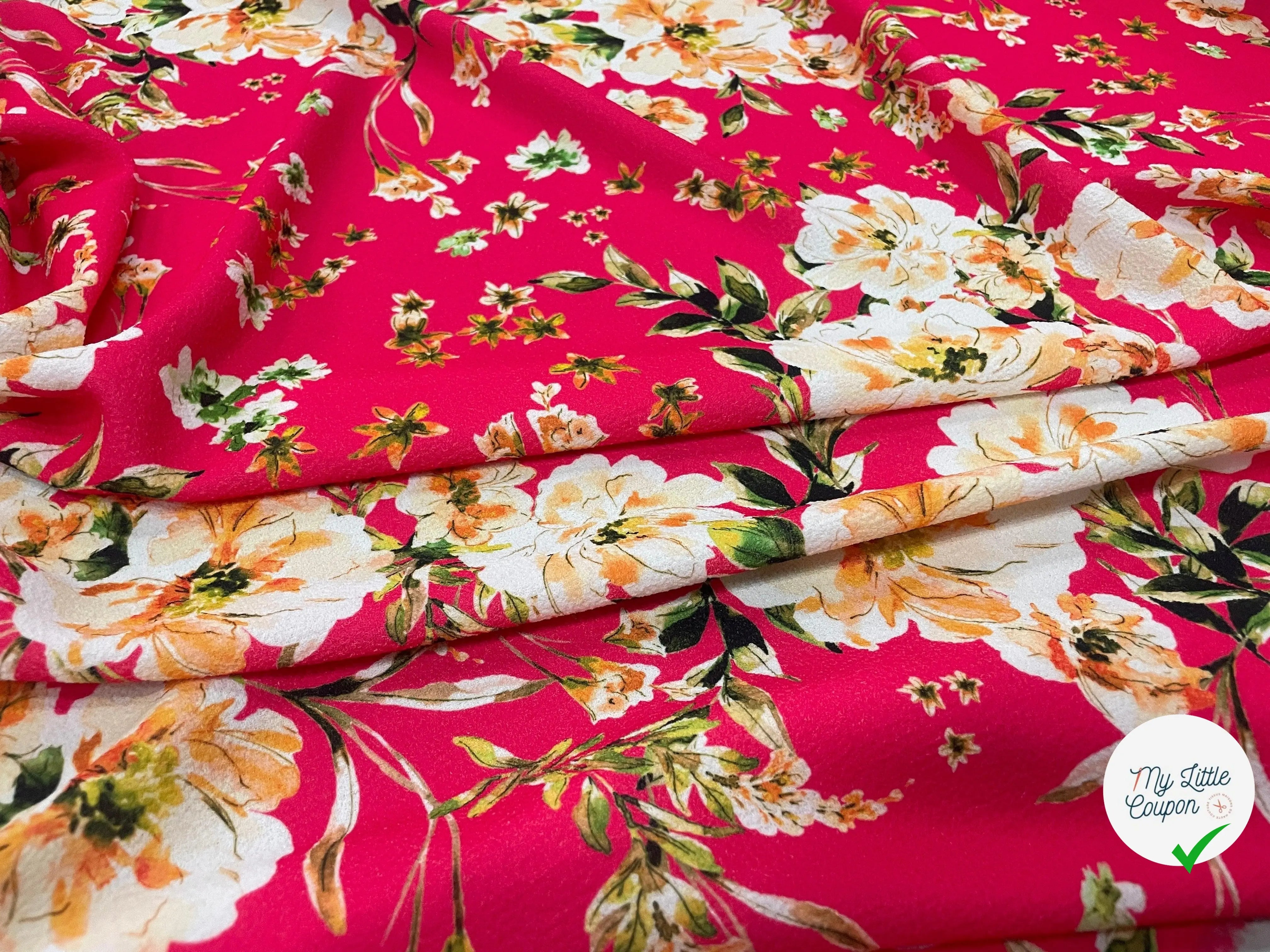 CRÊPE GAUFRÉ ROSE & FLEURS ENIVRANTES - My Little Coupon - tissu - coudre