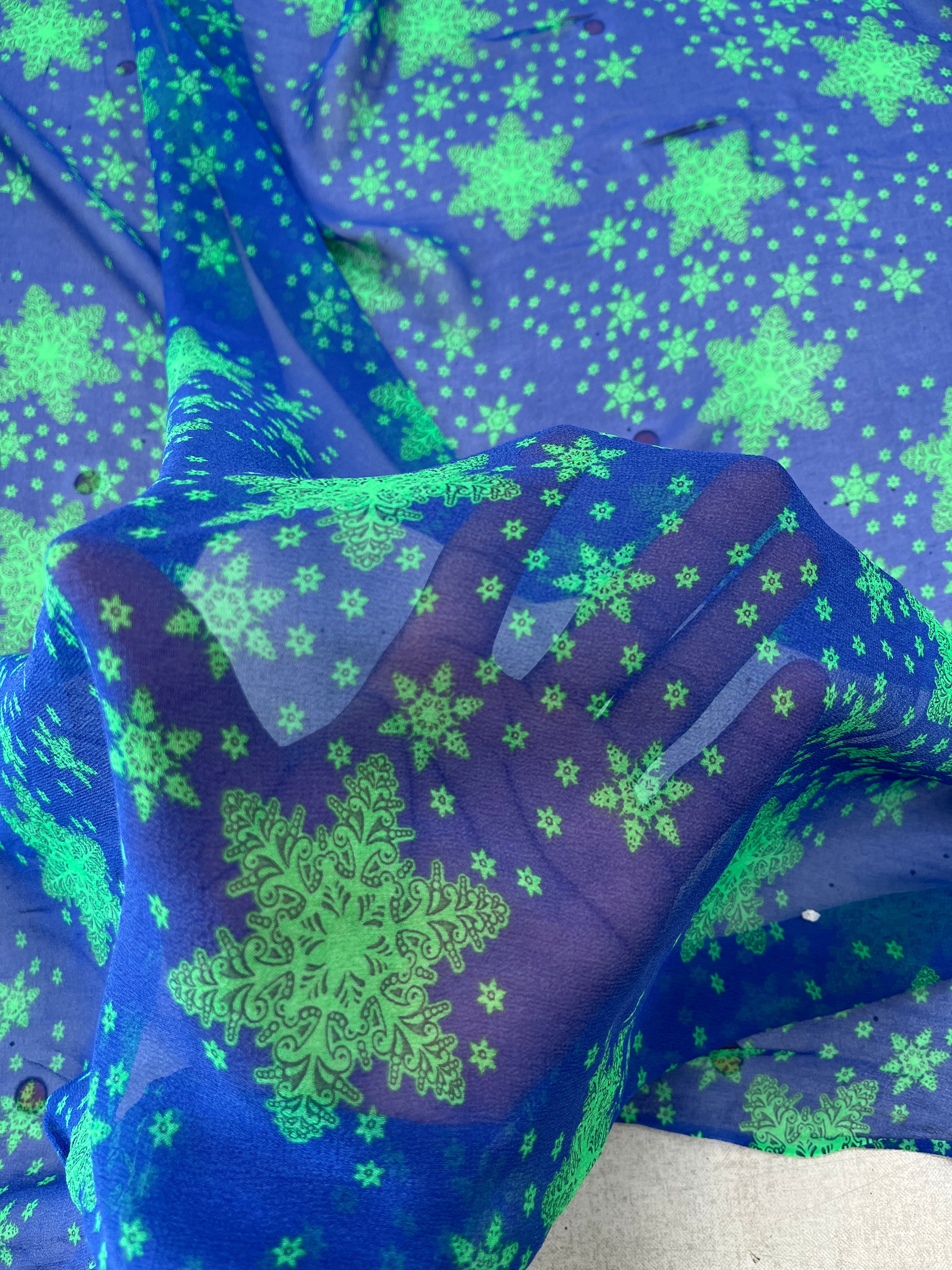 CREPE GEORGETTE DE SOIE FLOCONS BLEU - My Little Coupon