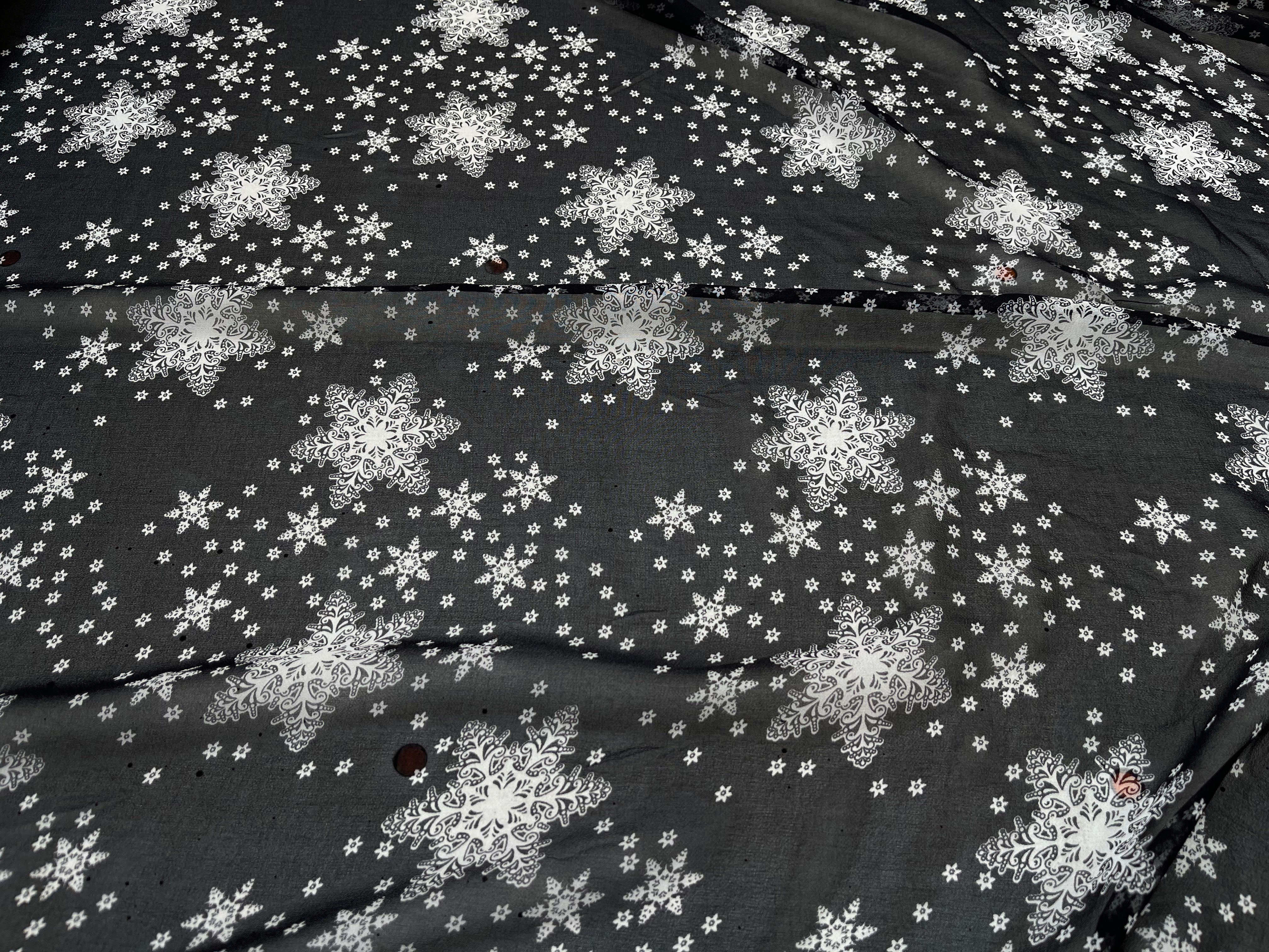 CREPE GEORGETTE DE SOIE FLOCONS NOIR - My Little Coupon