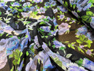 CREPE GEORGETTE FOND NOIR MOTIFS FLEURS VIOLET - My Little Coupon
