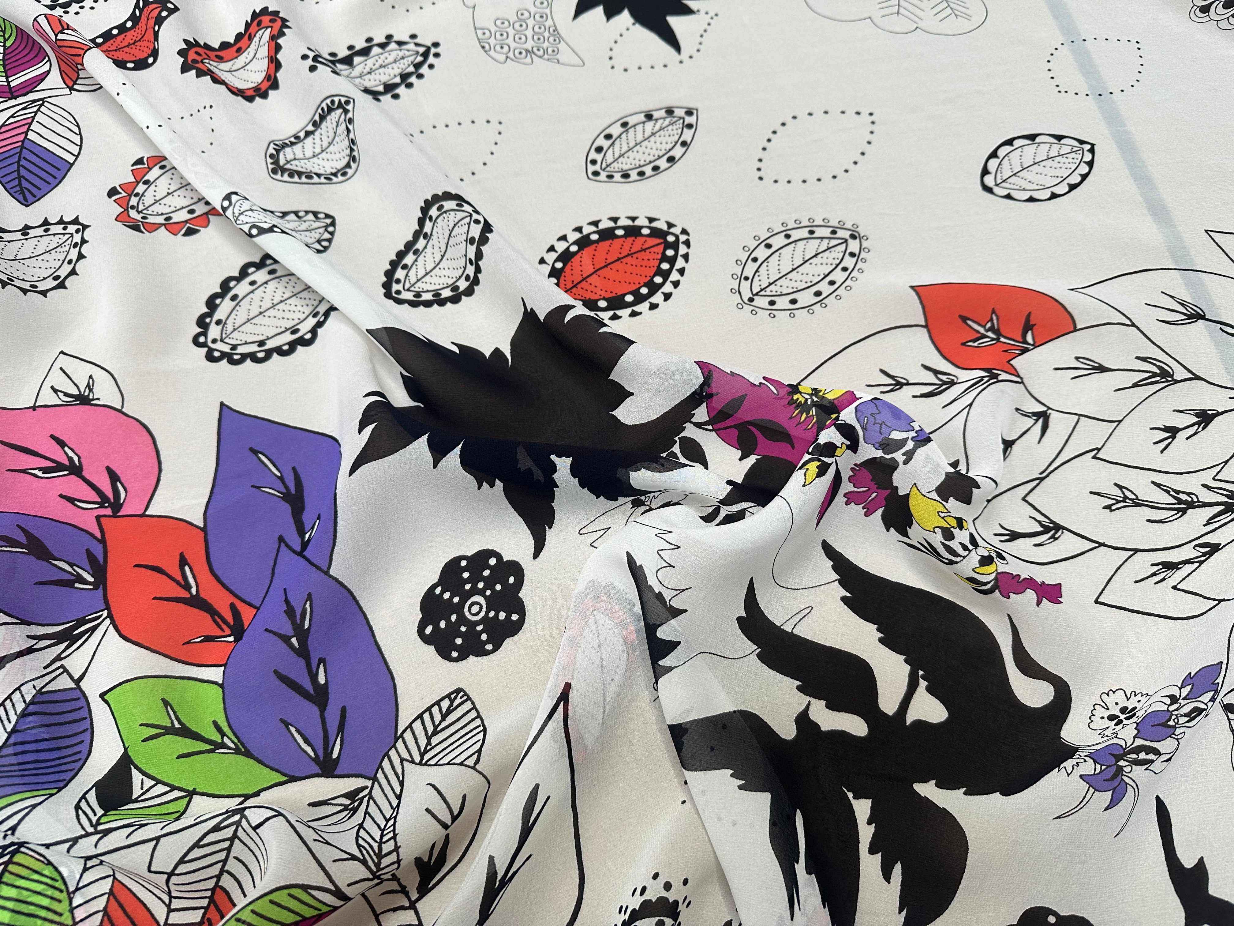 CREPE GEORGETTE SOIE FIORI PSICHEDELICI - My Little Coupon