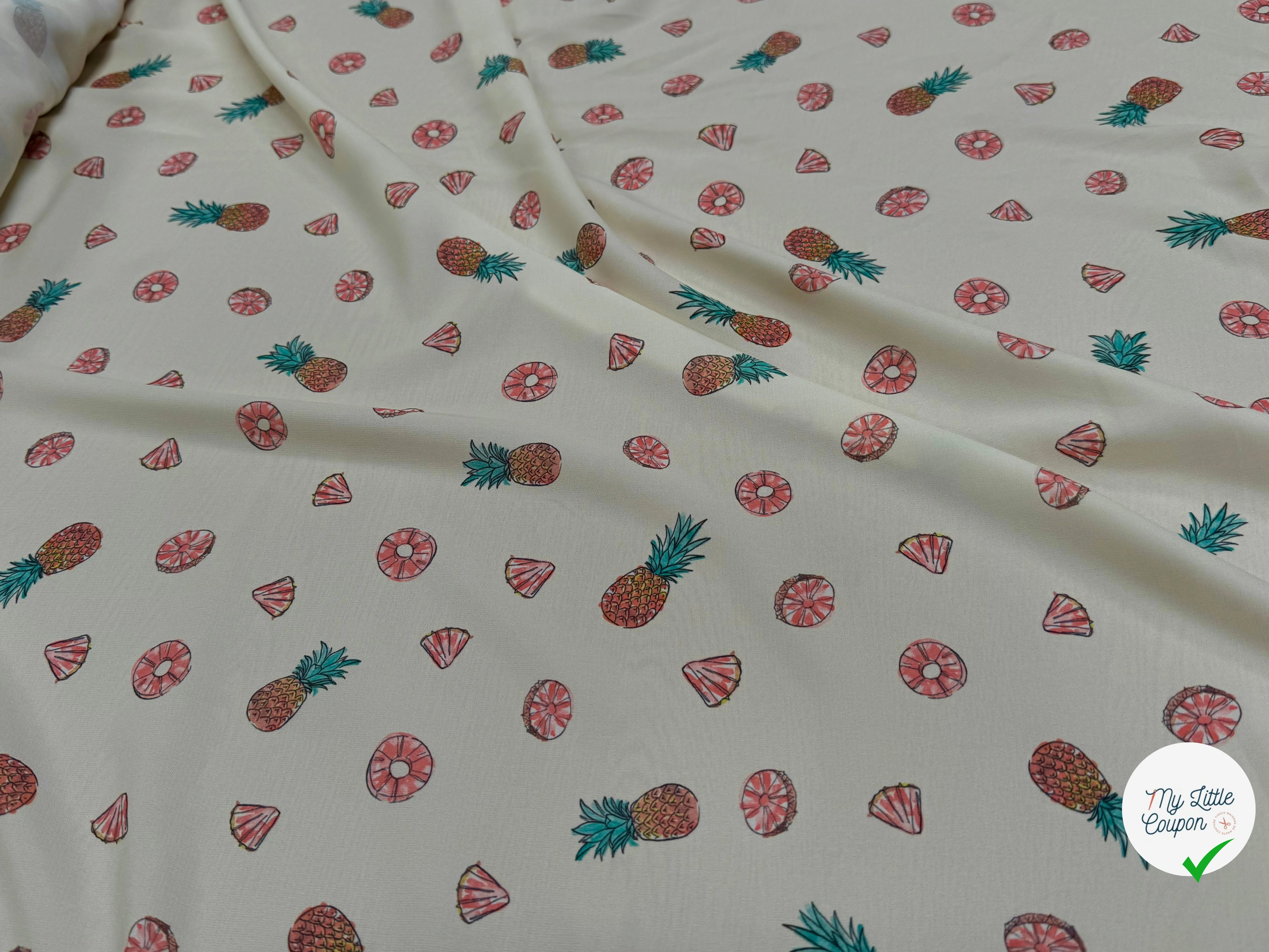 CREPE IMPRIMÉ ANANAS FLUIDE FOND ÉCRU - My Little Coupon