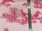CRÊPE IMPRIMÉ TOILE DE JOUY FLEURS FRAISE FOND ROSE - My Little Coupon - tissu - coudre