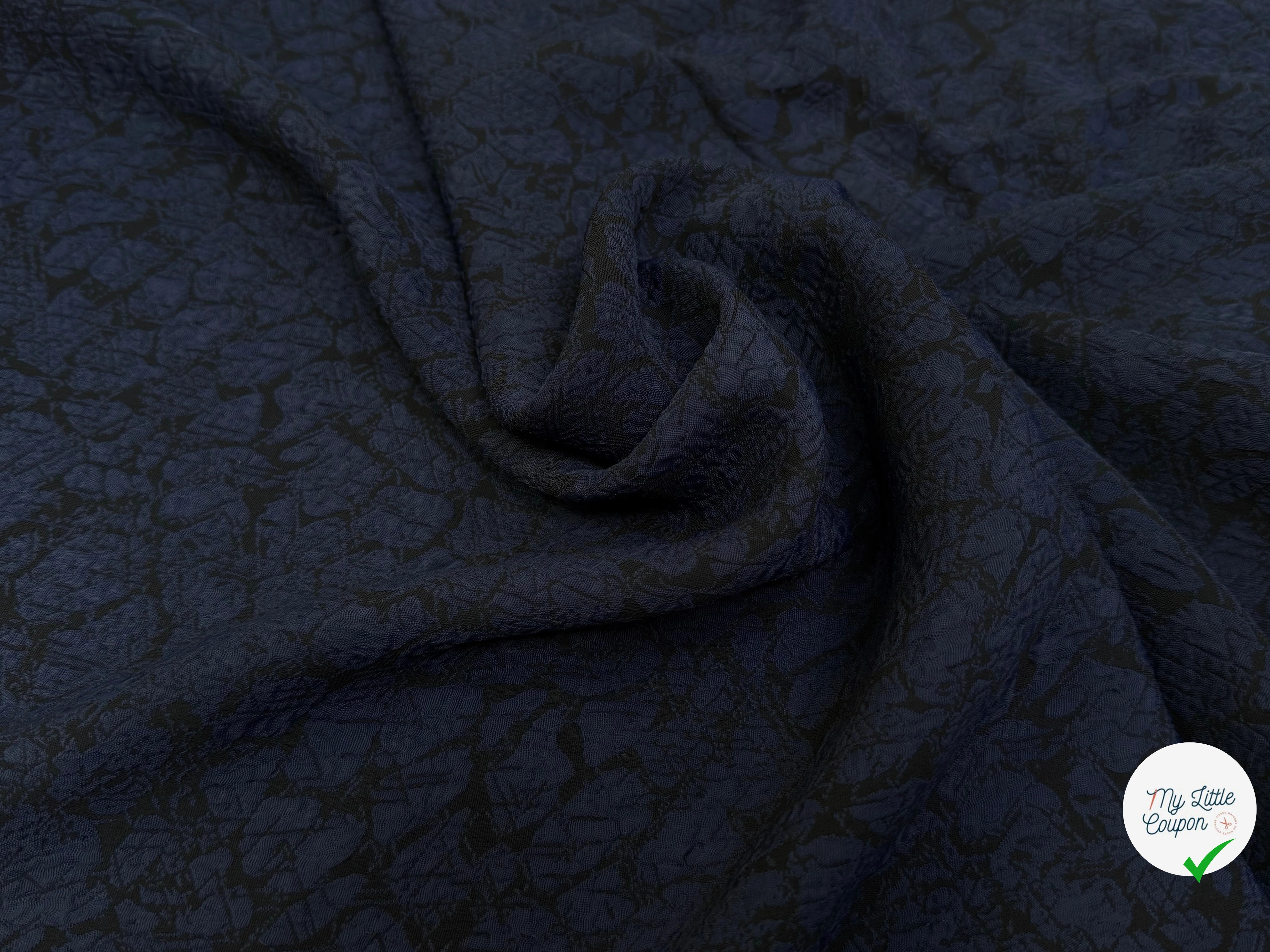 CREPE JACQUARD ACETATE VISCOSE BLEU NOIR - My Little Coupon