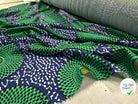 CRÊPE LÉGÈREMENT SATINÉ ROSACES ABYSALES BLEU ET VERT MLC INTERN