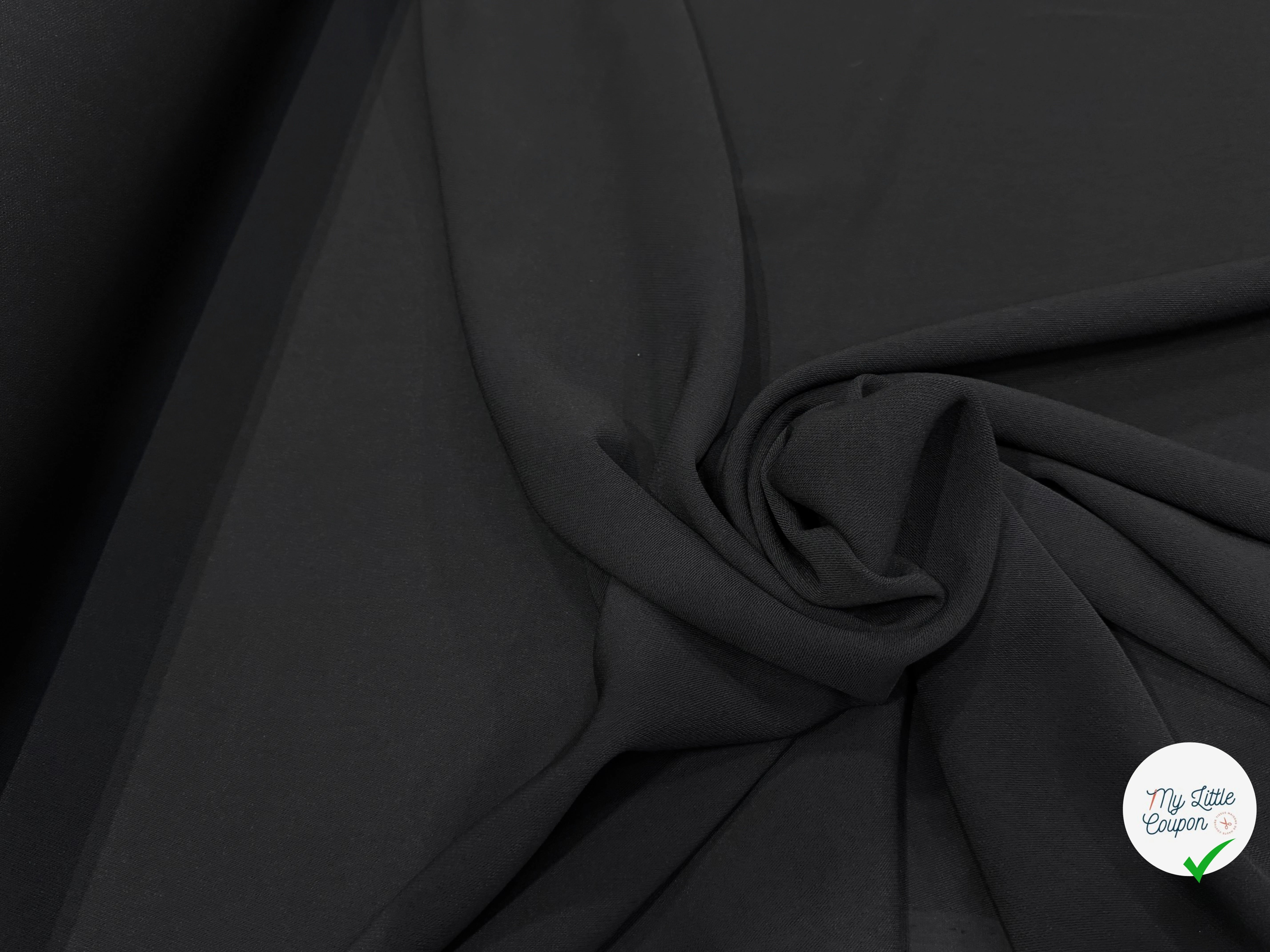 CRÊPE LOURD DE TAILLEUR AU TOMBÉ PLOMBANT NOIR 81% LAINE 16% SOIE - My Little Coupon