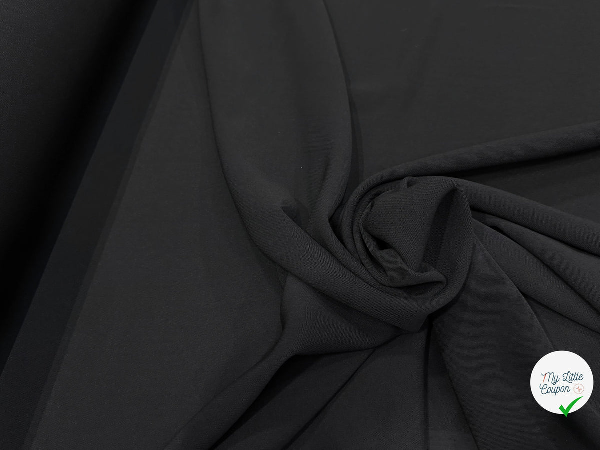 CRÊPE LOURD DE TAILLEUR AU TOMBÉ PLOMBANT NOIR 81% LAINE 16% SOIE - My Little Coupon
