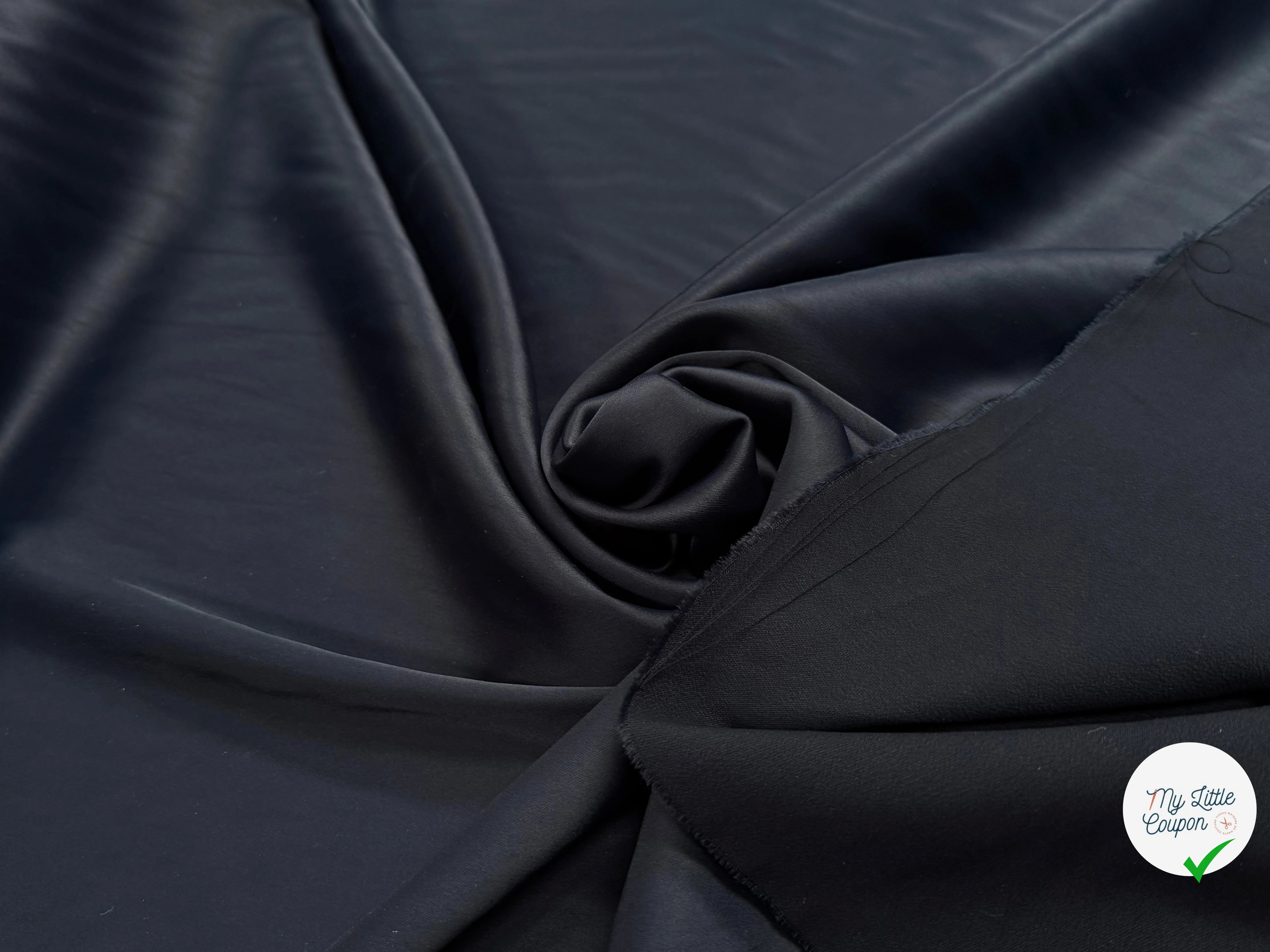 CREPE LOURD ENVERS SATIN ACETATE VISCOSE BLEU FONCÉ STRETCH - My Little Coupon