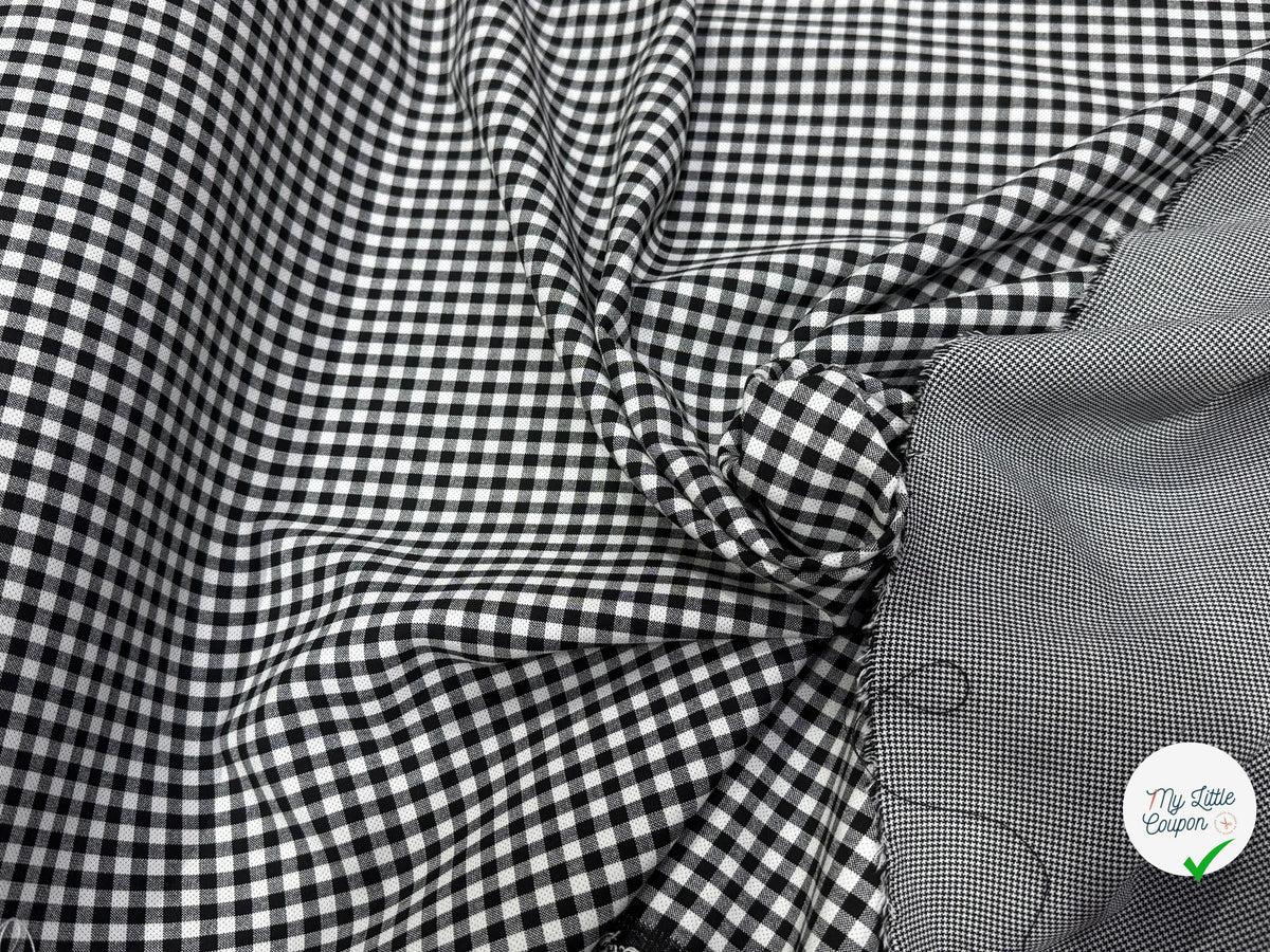 CRÊPE LOURD JAPAN VICHY BLANC NOIR STRETCH SUPER TENUE 28% VISCOSE - My Little Coupon