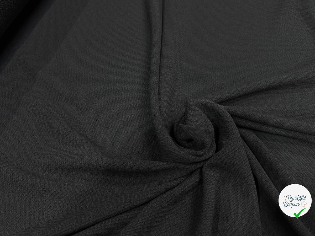 Tissu crêpe lourd polyviscose laine noir - détail du tissu