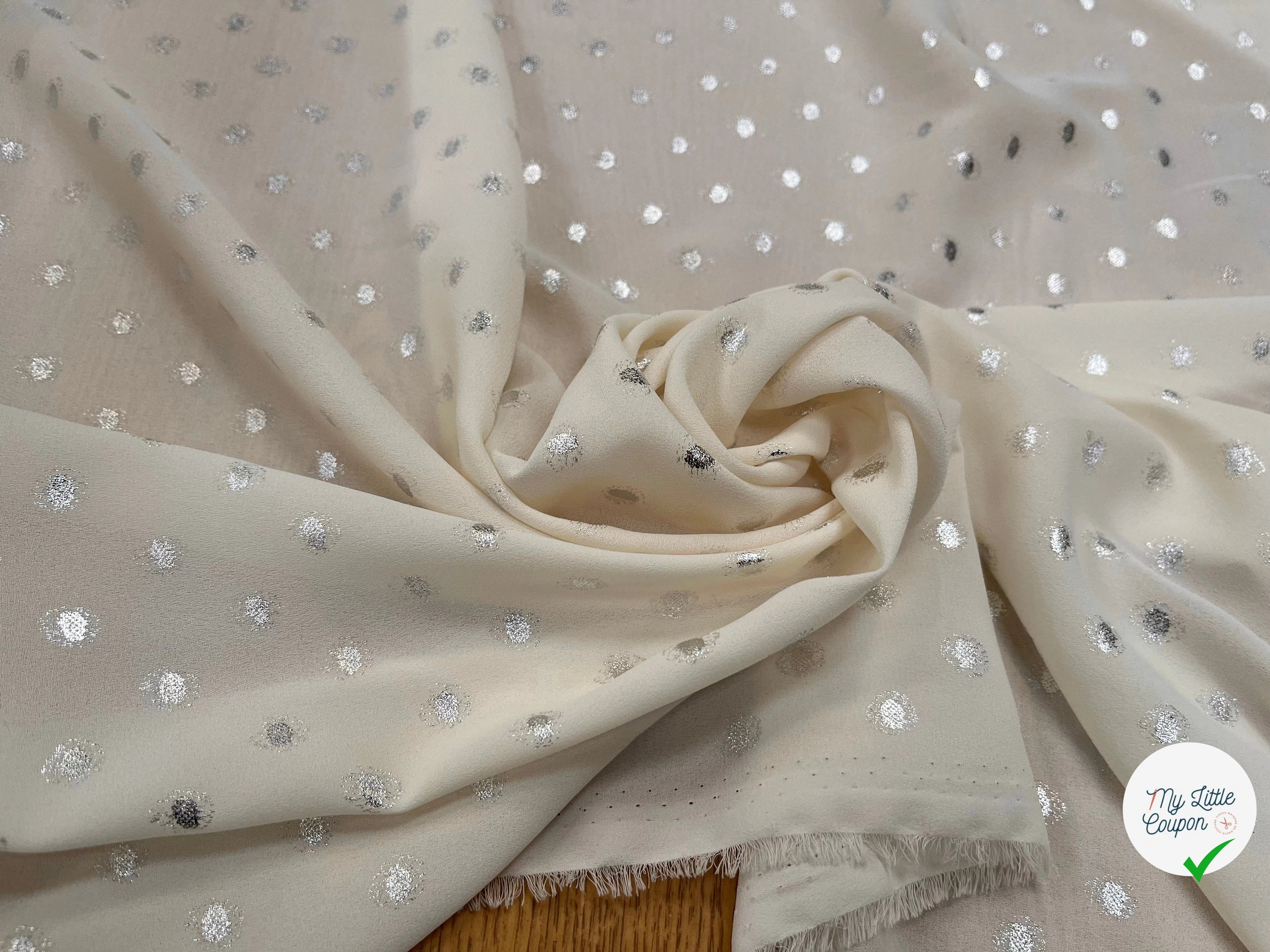 CREPE LUREX ÉCRU POIS ARGENTÉ - My Little Coupon