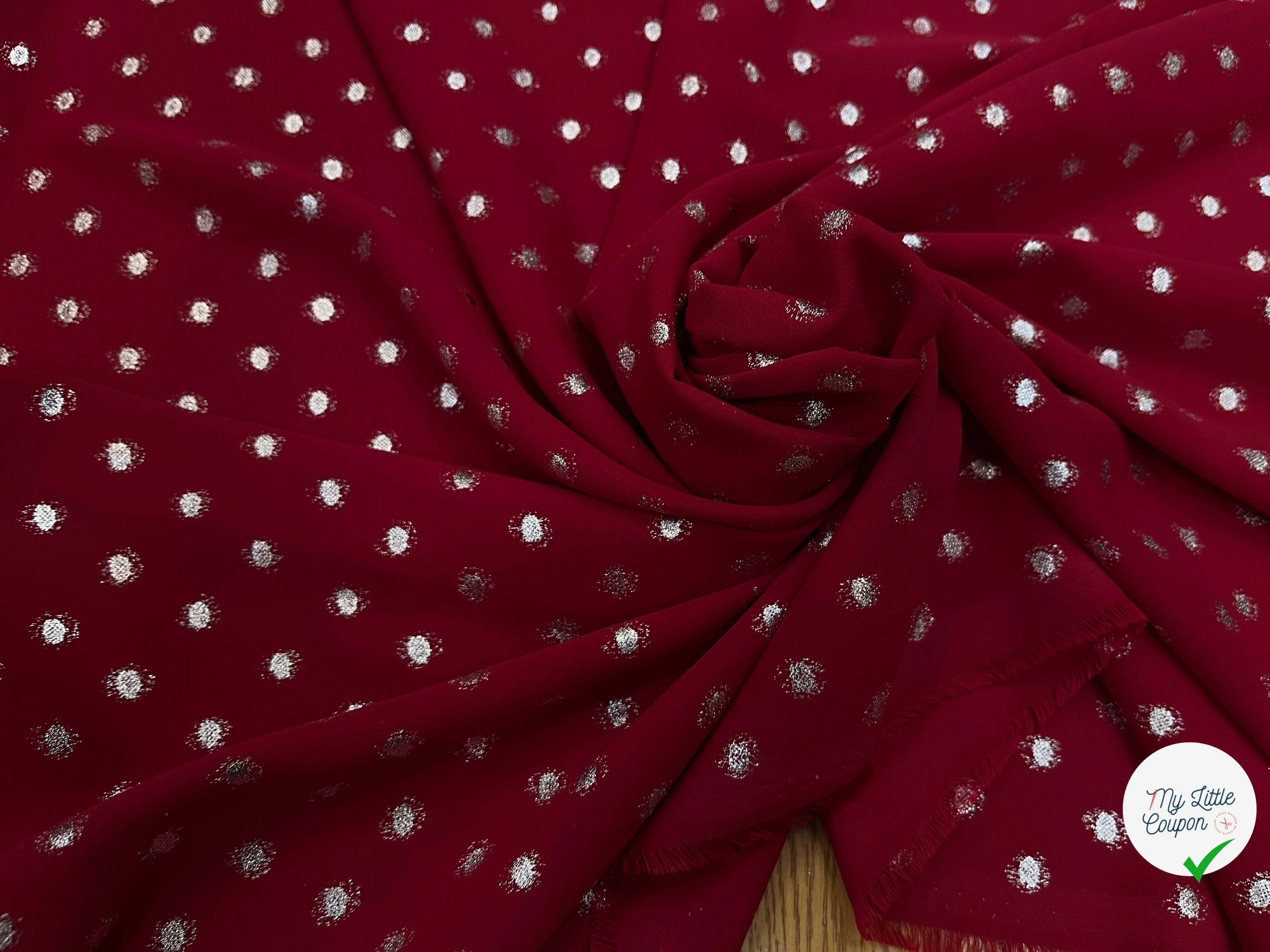 CREPE LUREX ROUGE BORDEAUX & POIS SILVER - My Little Coupon