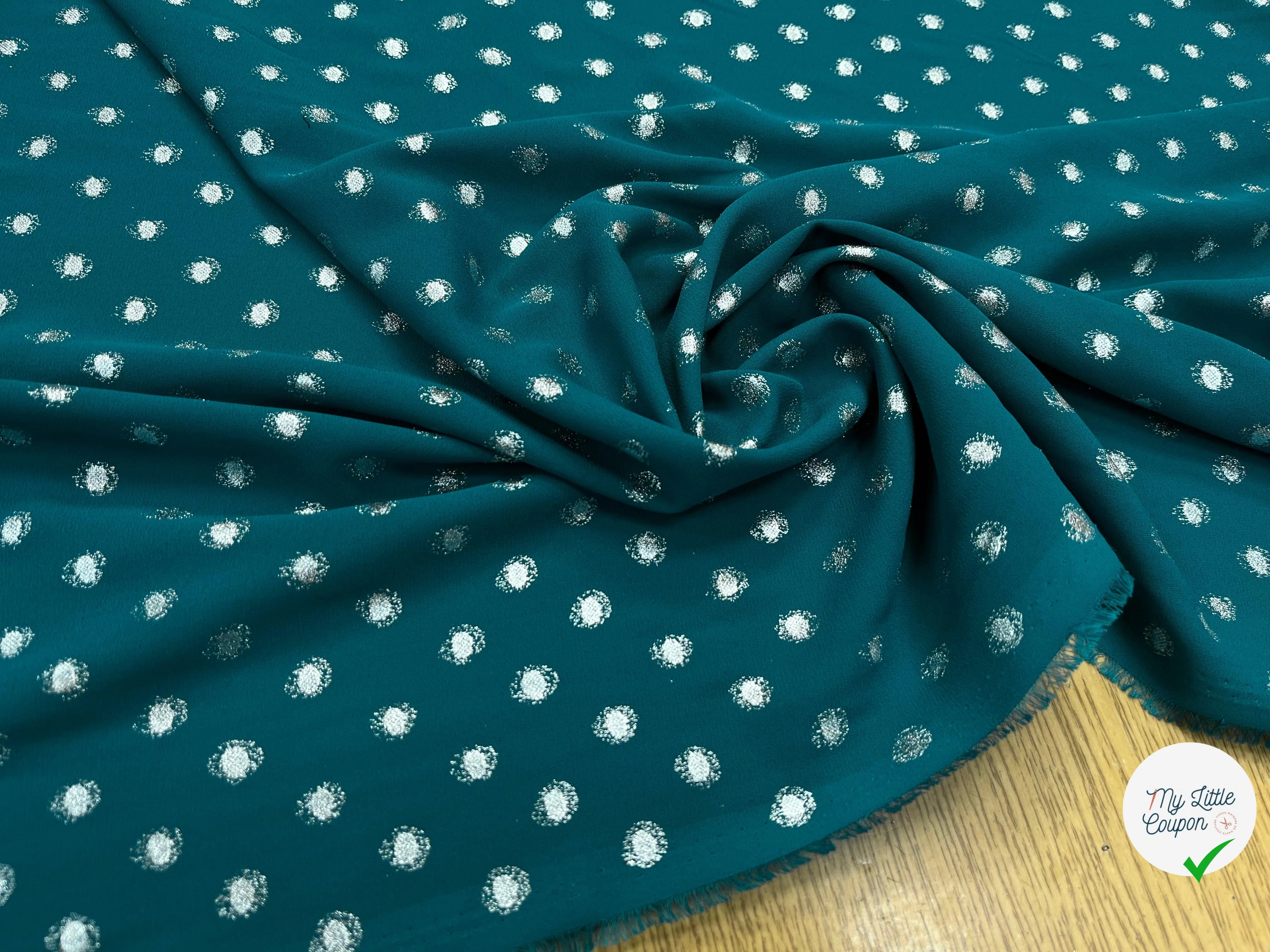 CREPE LUREX VERT CANARD POIS ARGENTÉ - My Little Coupon
