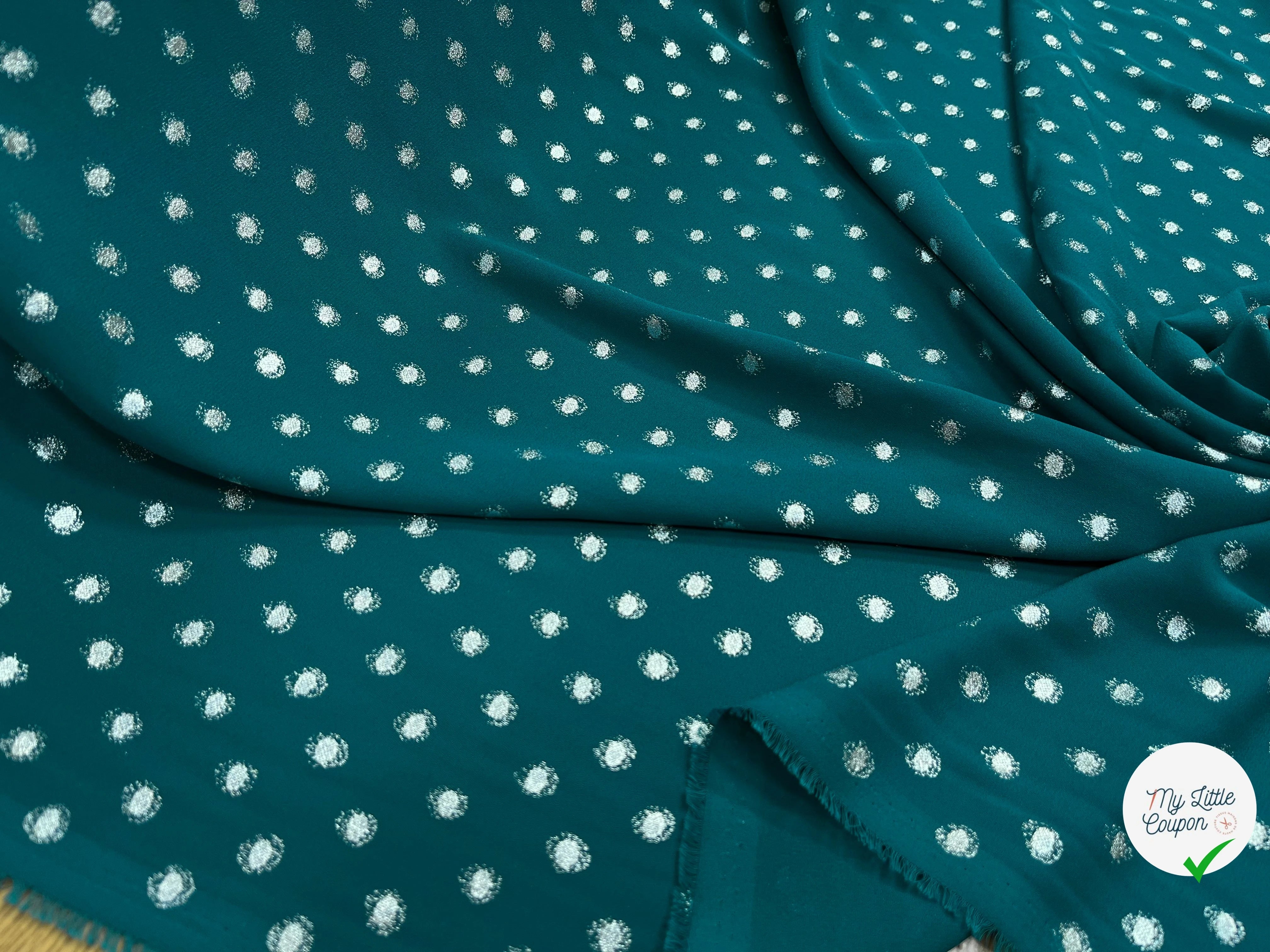 CREPE LUREX VERT CANARD POIS ARGENTÉ - My Little Coupon