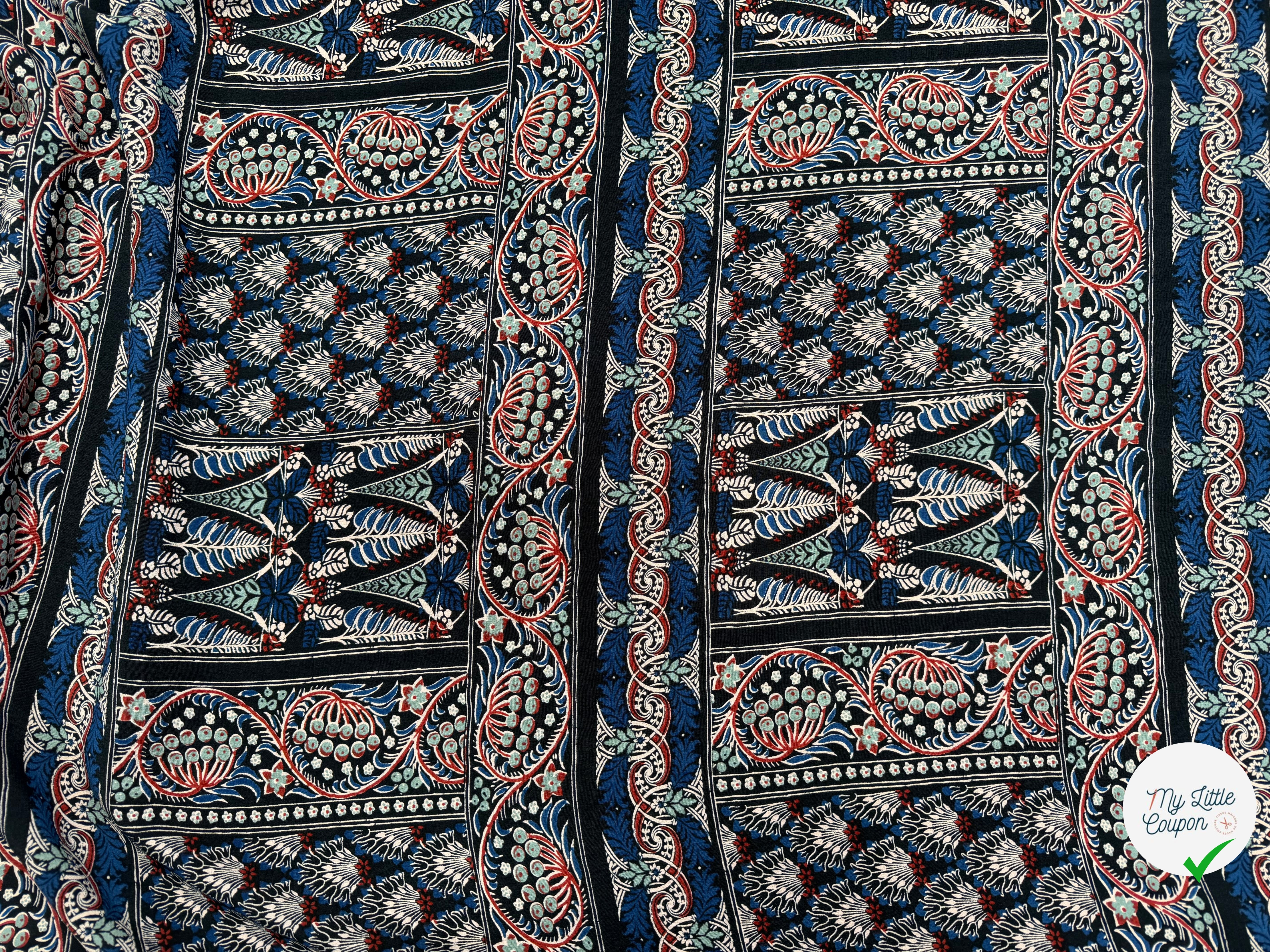 CREPE MAROCAIN VISCOSE BLEU FEUILLAGES - My Little Coupon