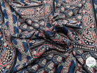 CREPE MAROCAIN VISCOSE BLEU FEUILLAGES - My Little Coupon