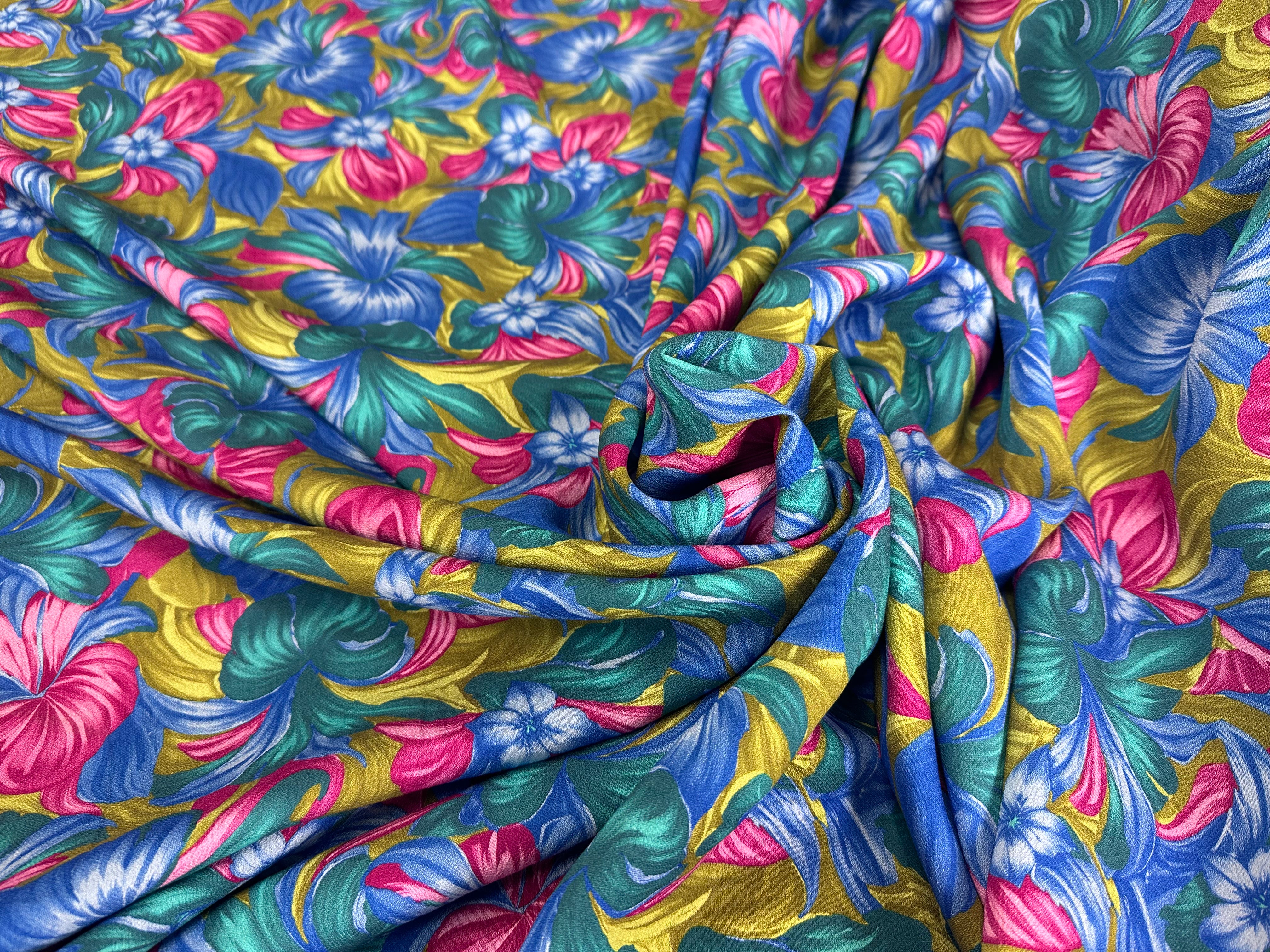 CREPE MAROCAIN VISCOSE FLEURS RETRO - My Little Coupon