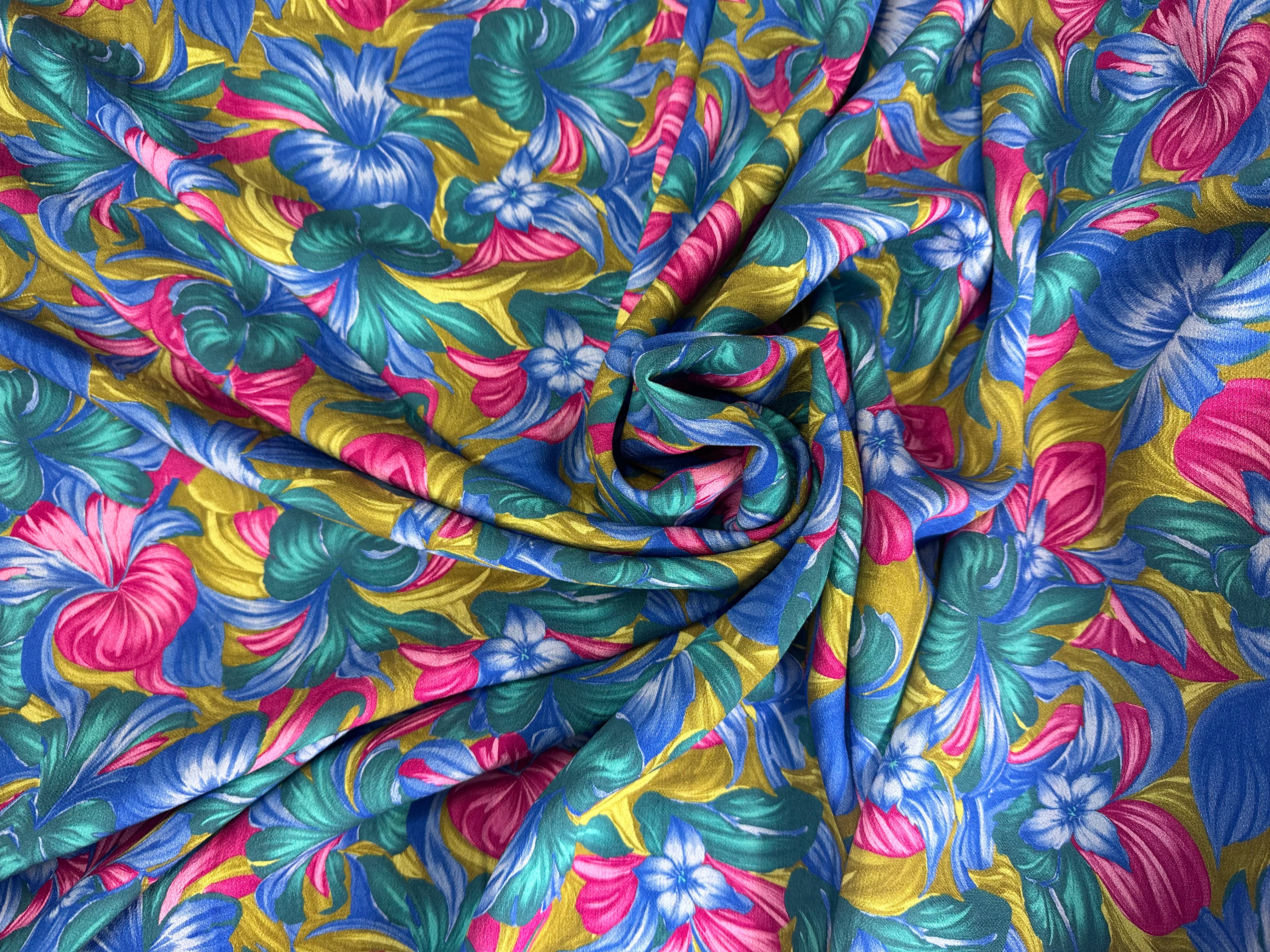 CREPE MAROCAIN VISCOSE FLEURS RETRO - My Little Coupon