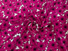 CREPE MAROCAIN VISCOSE FOND BLANC MOTIFS FLEURS DU BONHEUR JAPON ROSE FUSHIA - My Little Coupon