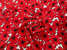 CREPE MAROCAIN VISCOSE FOND BLANC MOTIFS FLEURS DU BONHEUR JAPON ROUGE - My Little Coupon