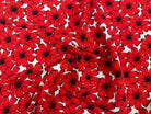 CREPE MAROCAIN VISCOSE FOND BLANC MOTIFS FLEURS DU BONHEUR JAPON ROUGE - My Little Coupon