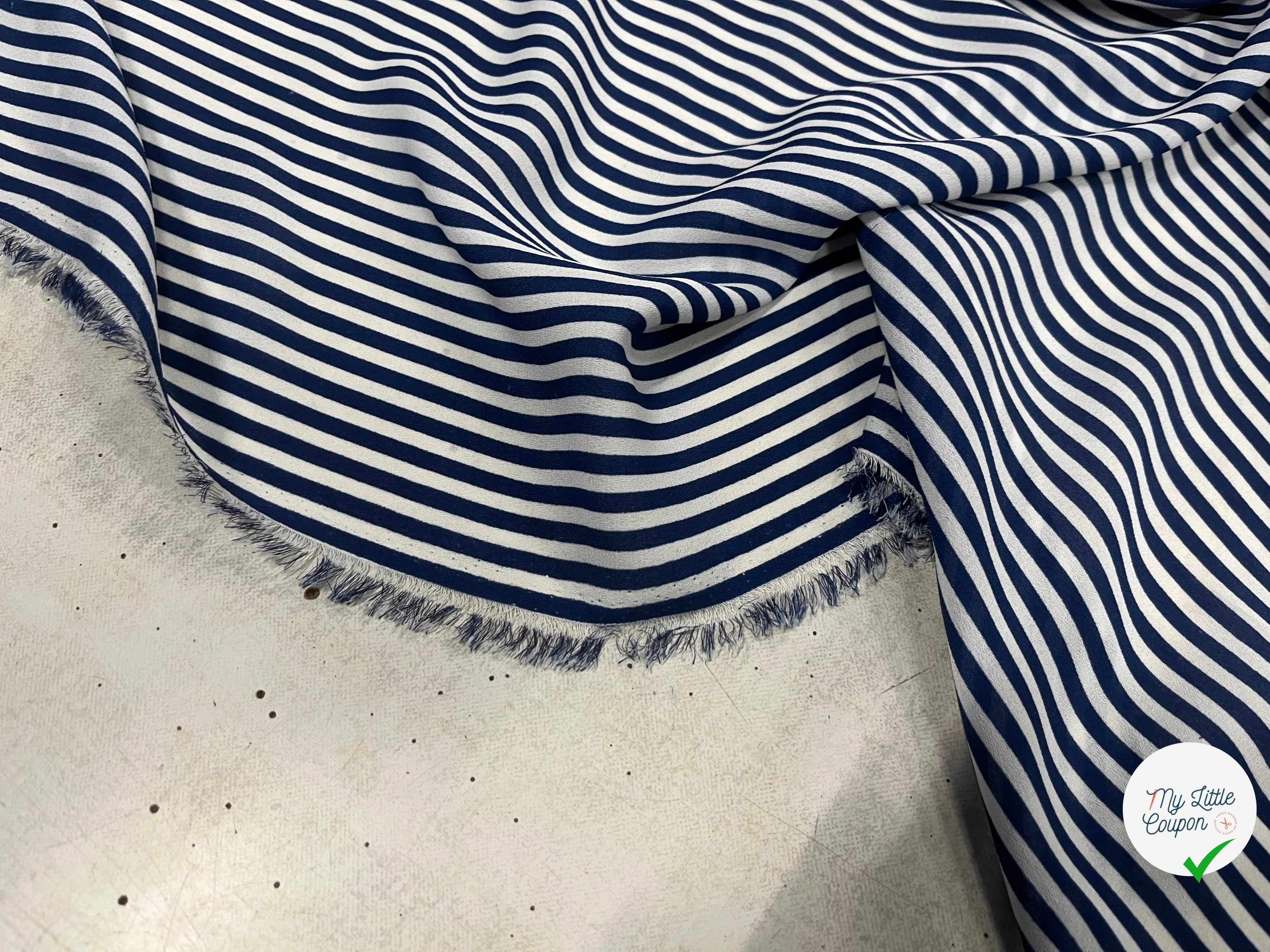 CREPE POLYESTER À RAYURES BLEU BLANCHE - My Little Coupon