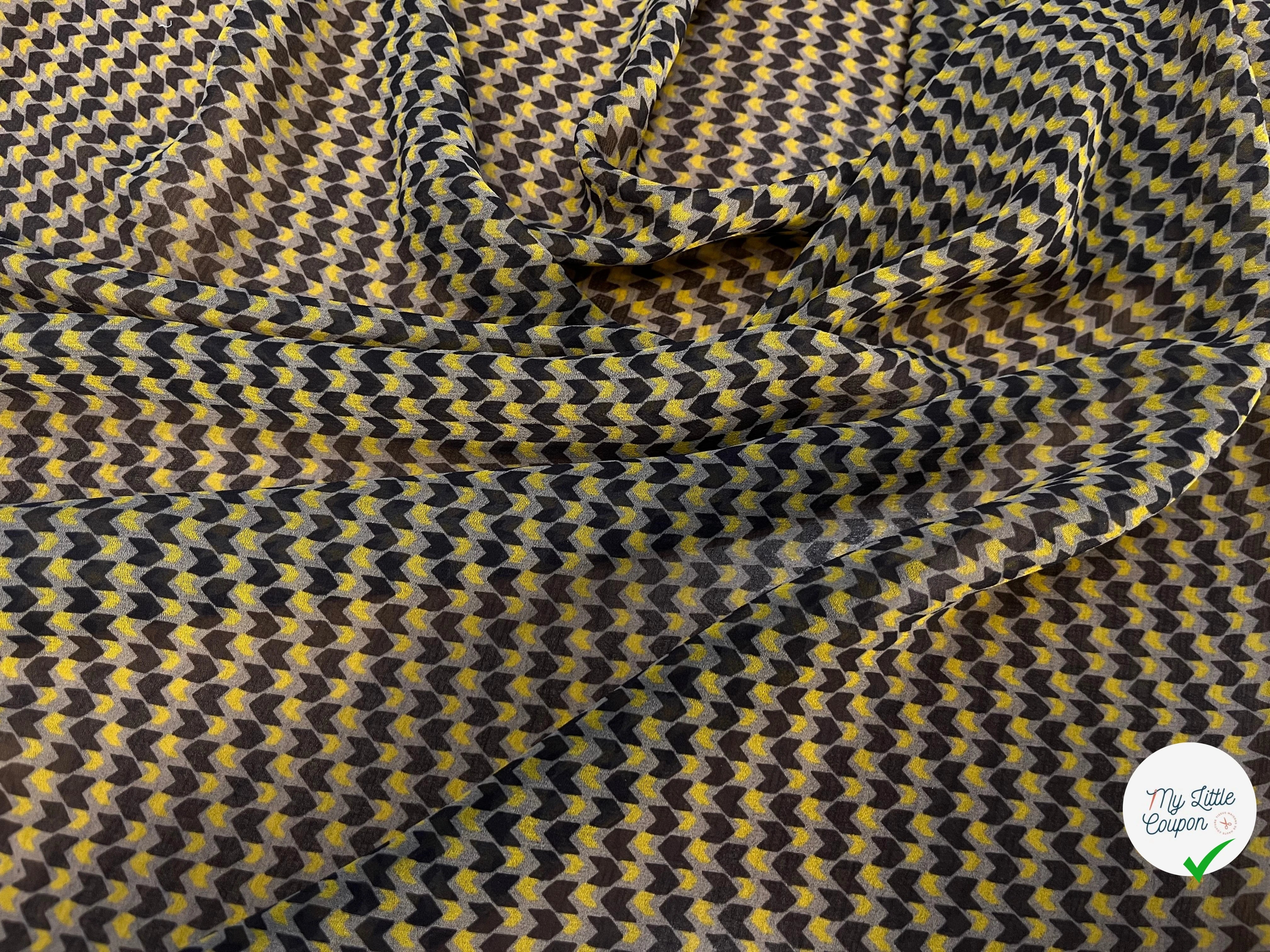 CREPE POLYESTER MOTIF GÉOMERIQUE NOIR JAUNE - My Little Coupon