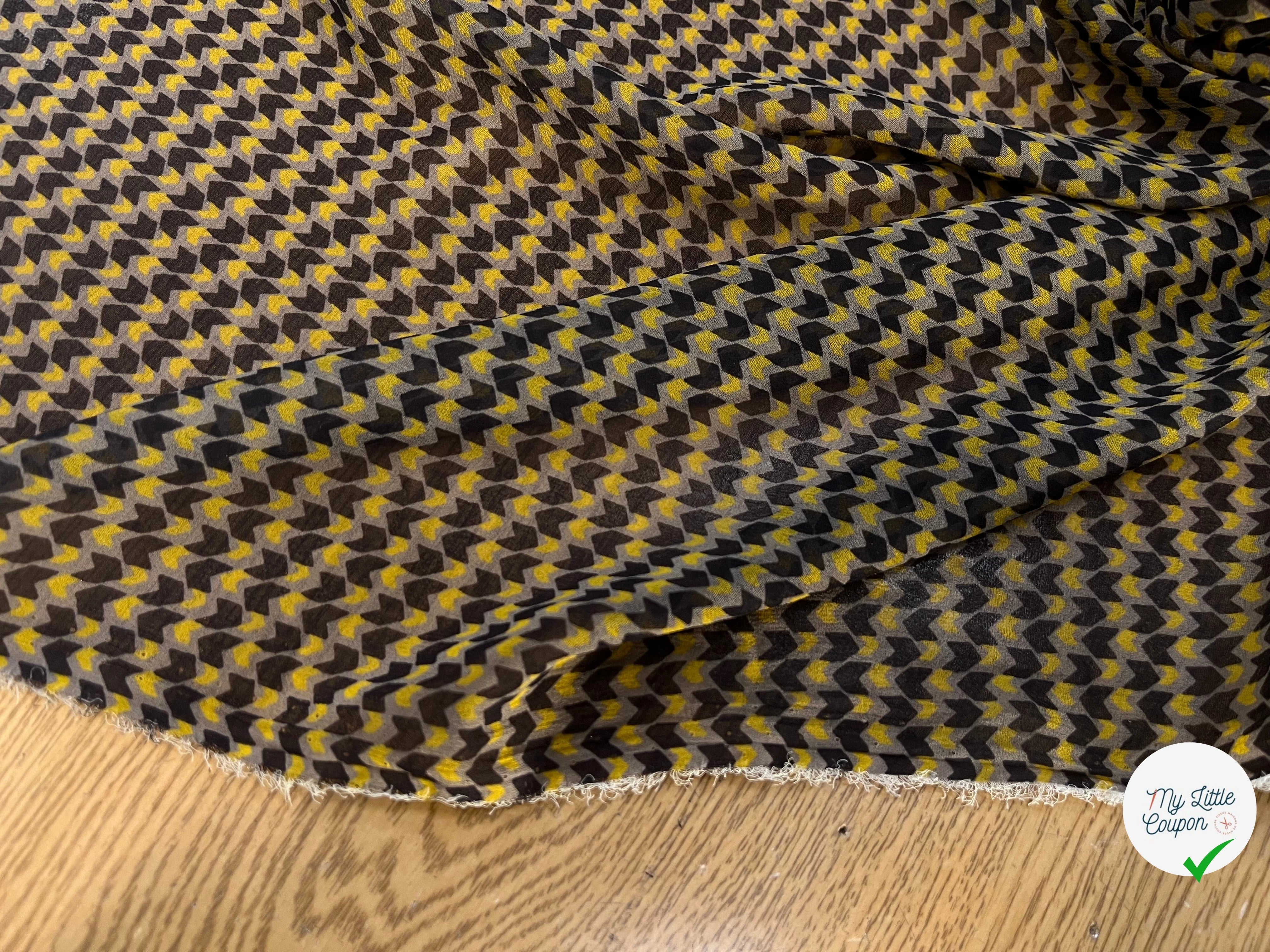 CREPE POLYESTER MOTIF GÉOMERIQUE NOIR JAUNE - My Little Coupon