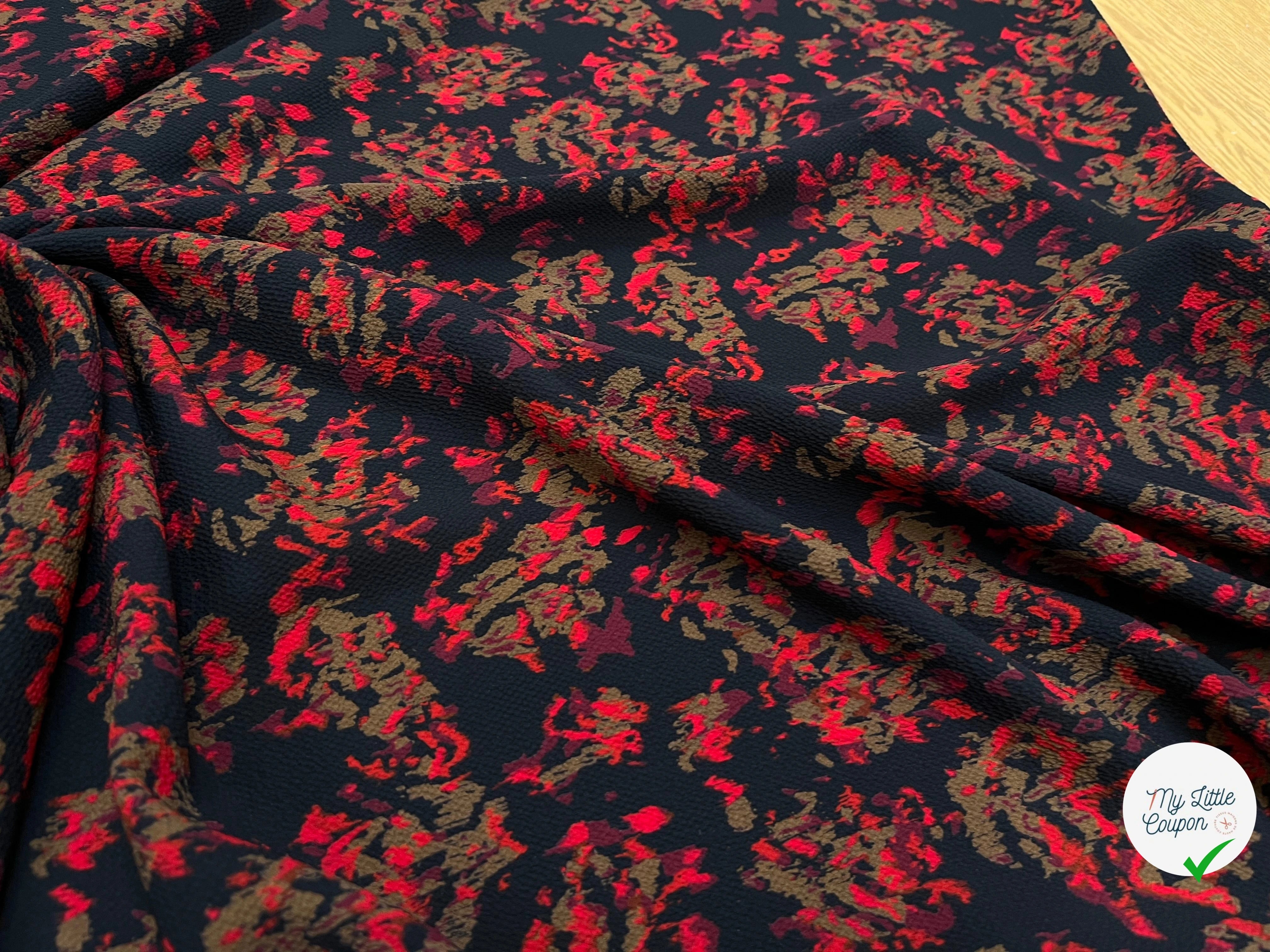 CREPE POLYESTER MOTIF MULTICOLORES SUR FOND NOIR - My Little Coupon