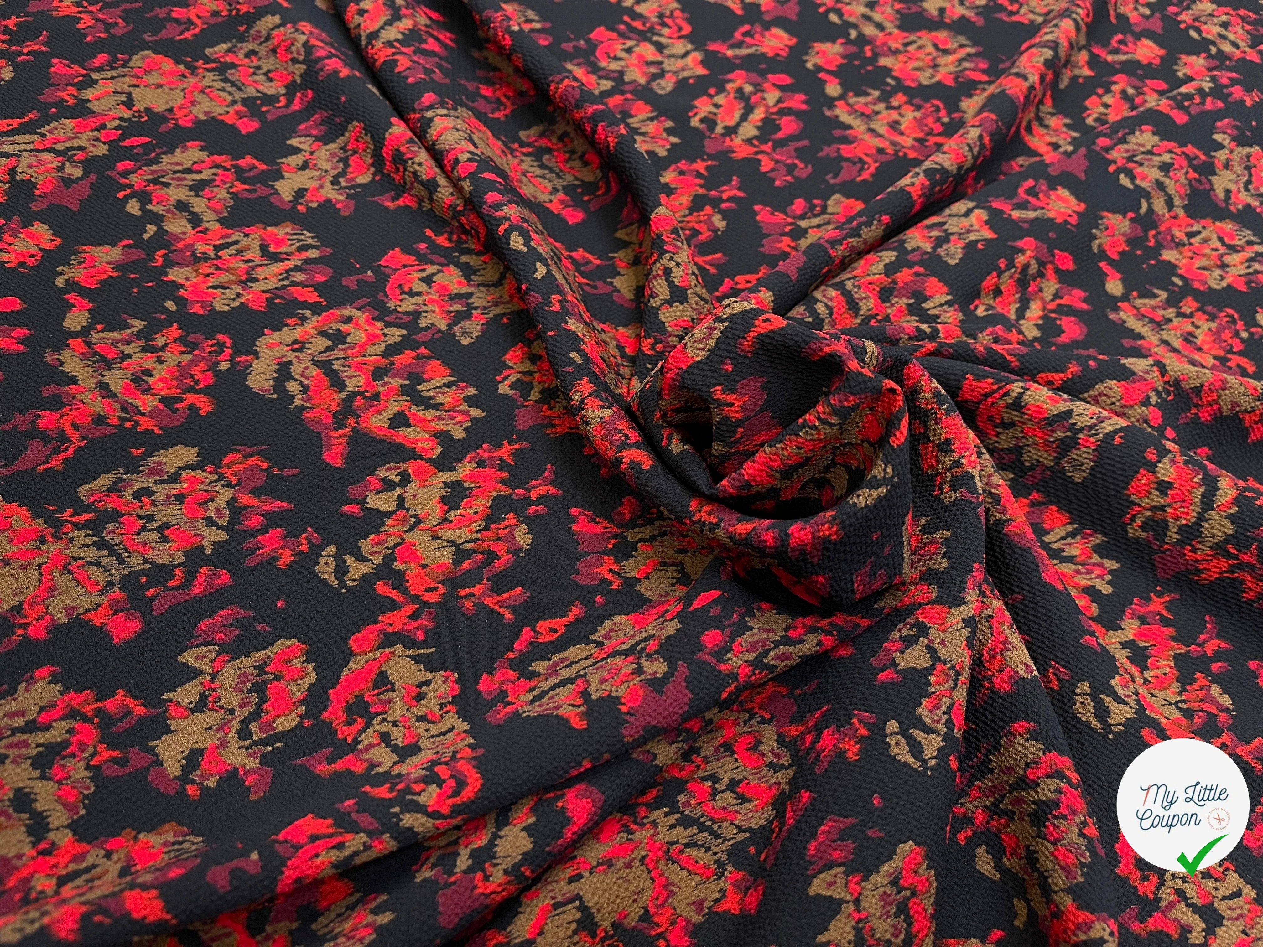 CREPE POLYESTER MOTIF MULTICOLORES SUR FOND NOIR - My Little Coupon