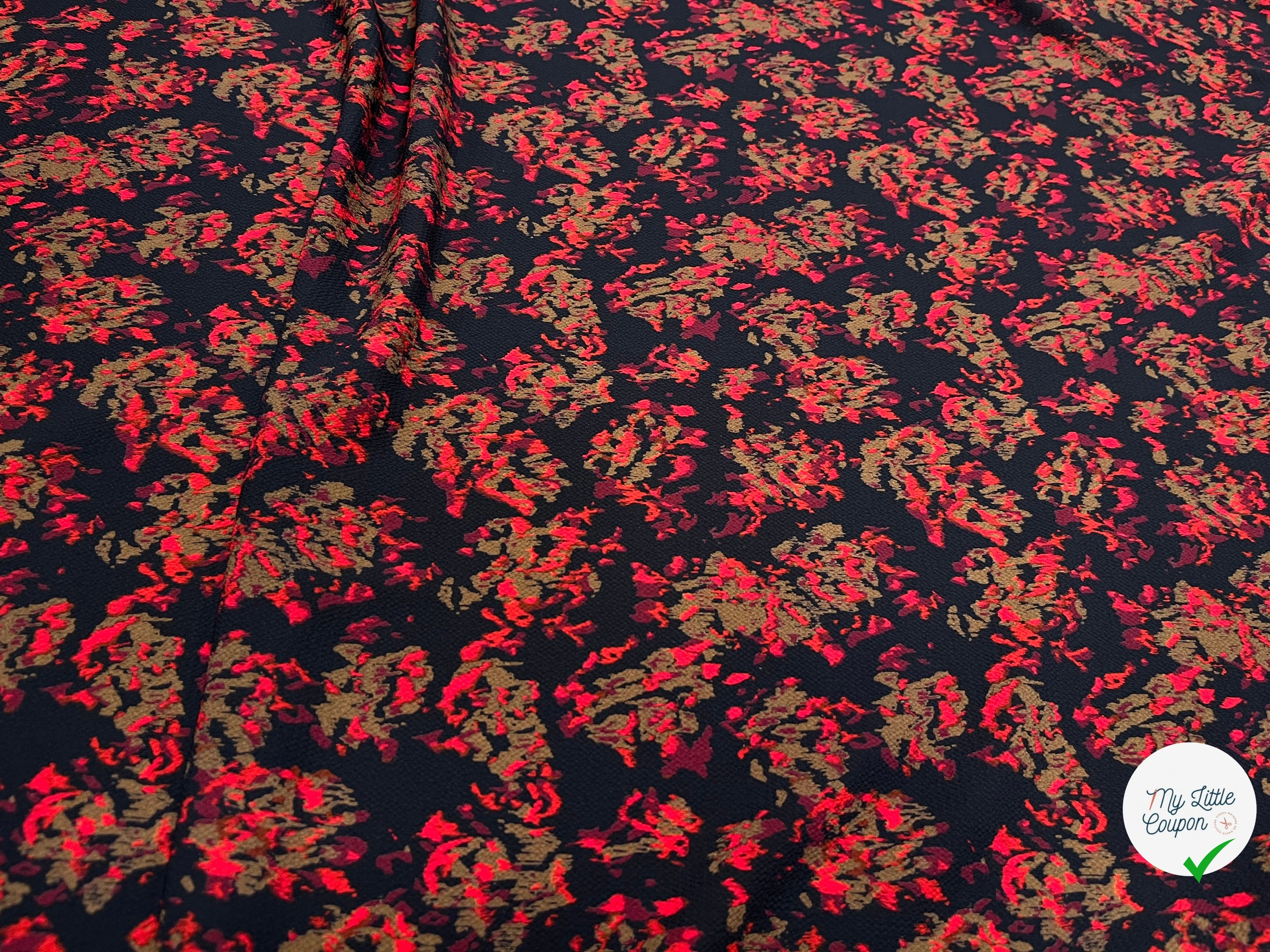 CREPE POLYESTER MOTIF MULTICOLORES SUR FOND NOIR - My Little Coupon