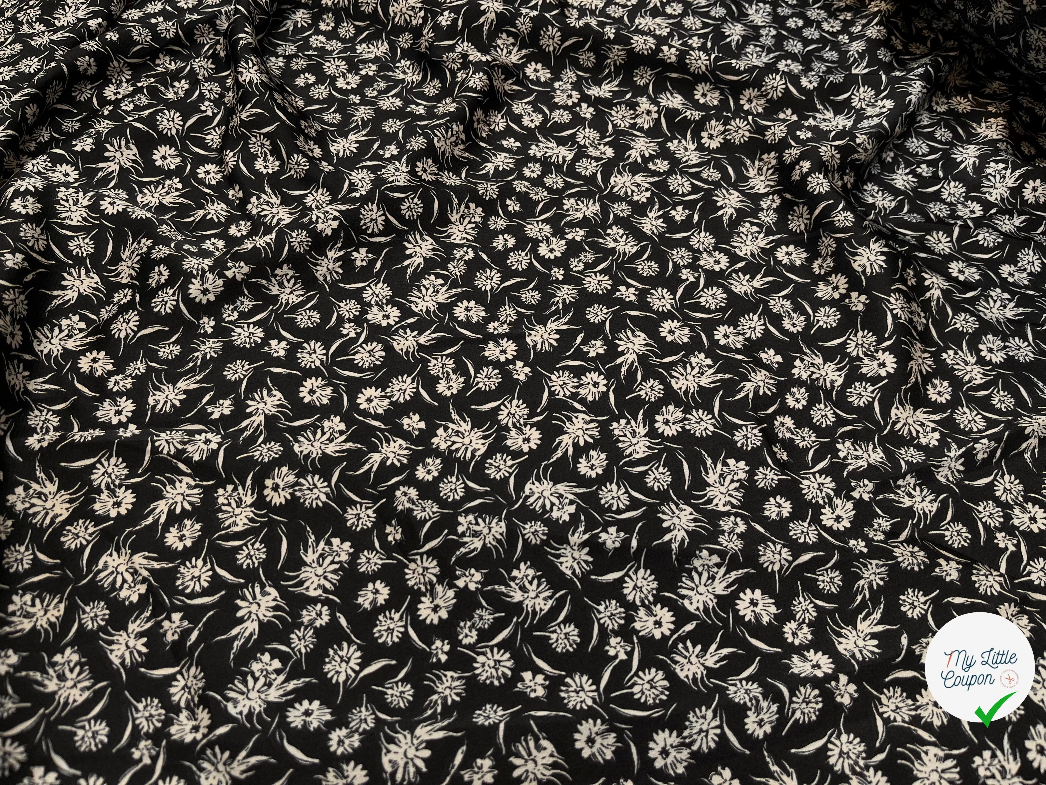 CREPE SATINÉ FOND NOIR PETITE FLEUR BEIGE FLUIDE - My Little Coupon