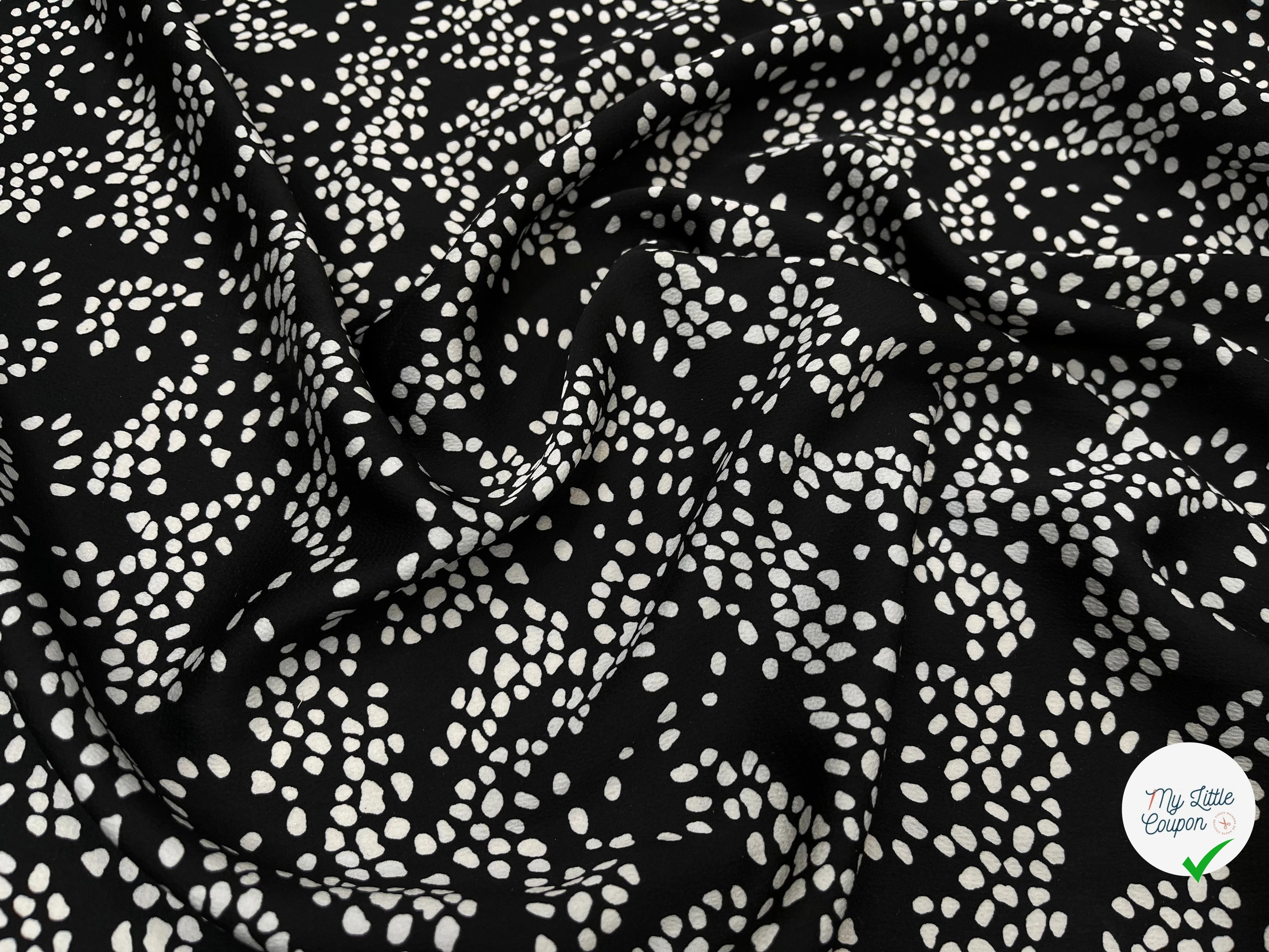 CREPE SATINÉ FOND NOIR POIS BLANC - My Little Coupon