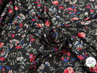 CREPE SATINÉ JOLIES FLEURS MULTICOLORS ROSE KAKI&BLEU - My Little Coupon