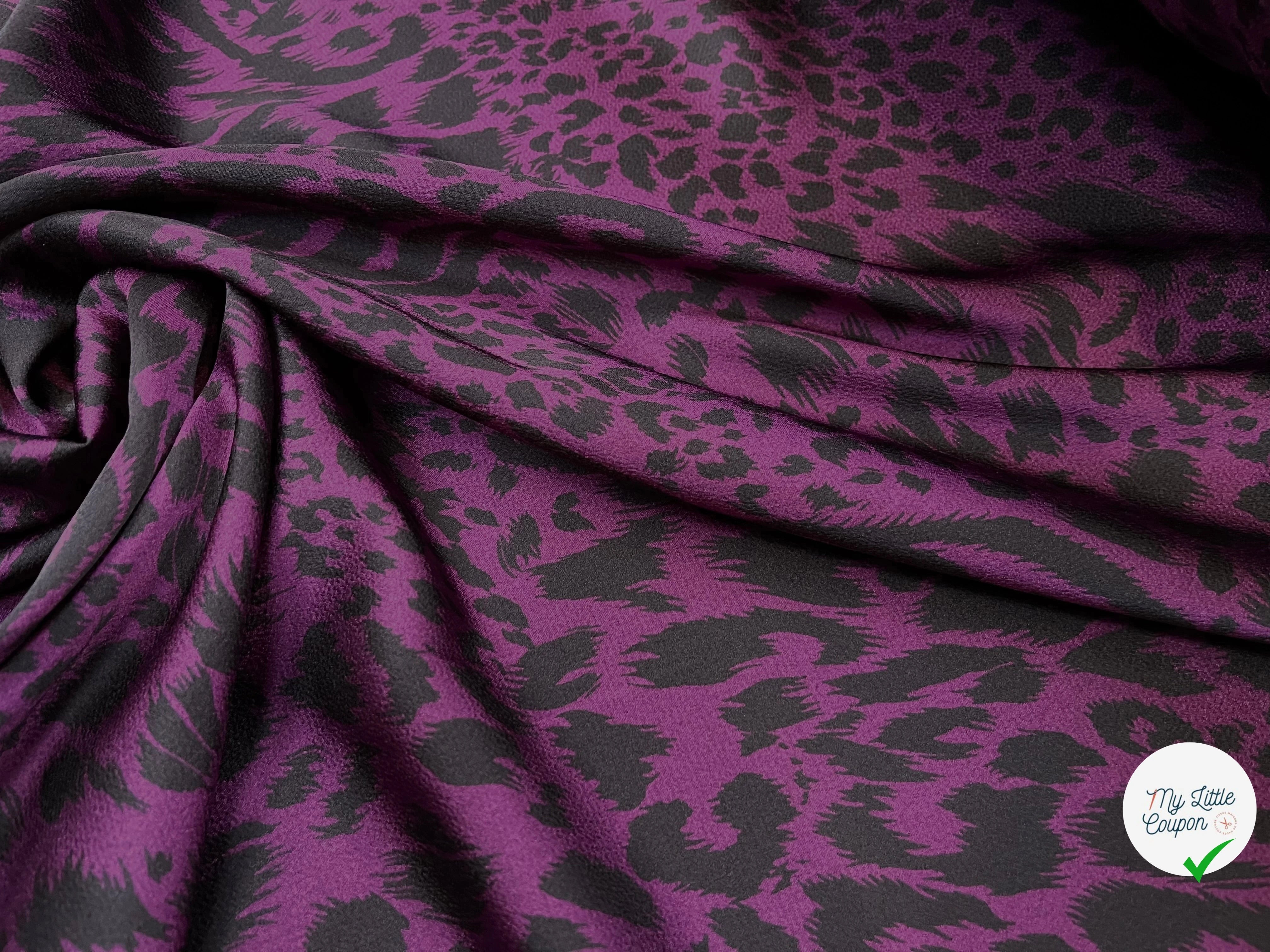 CREPE SATINÉ MOTIF LÉOPARD VIOLET - My Little Coupon
