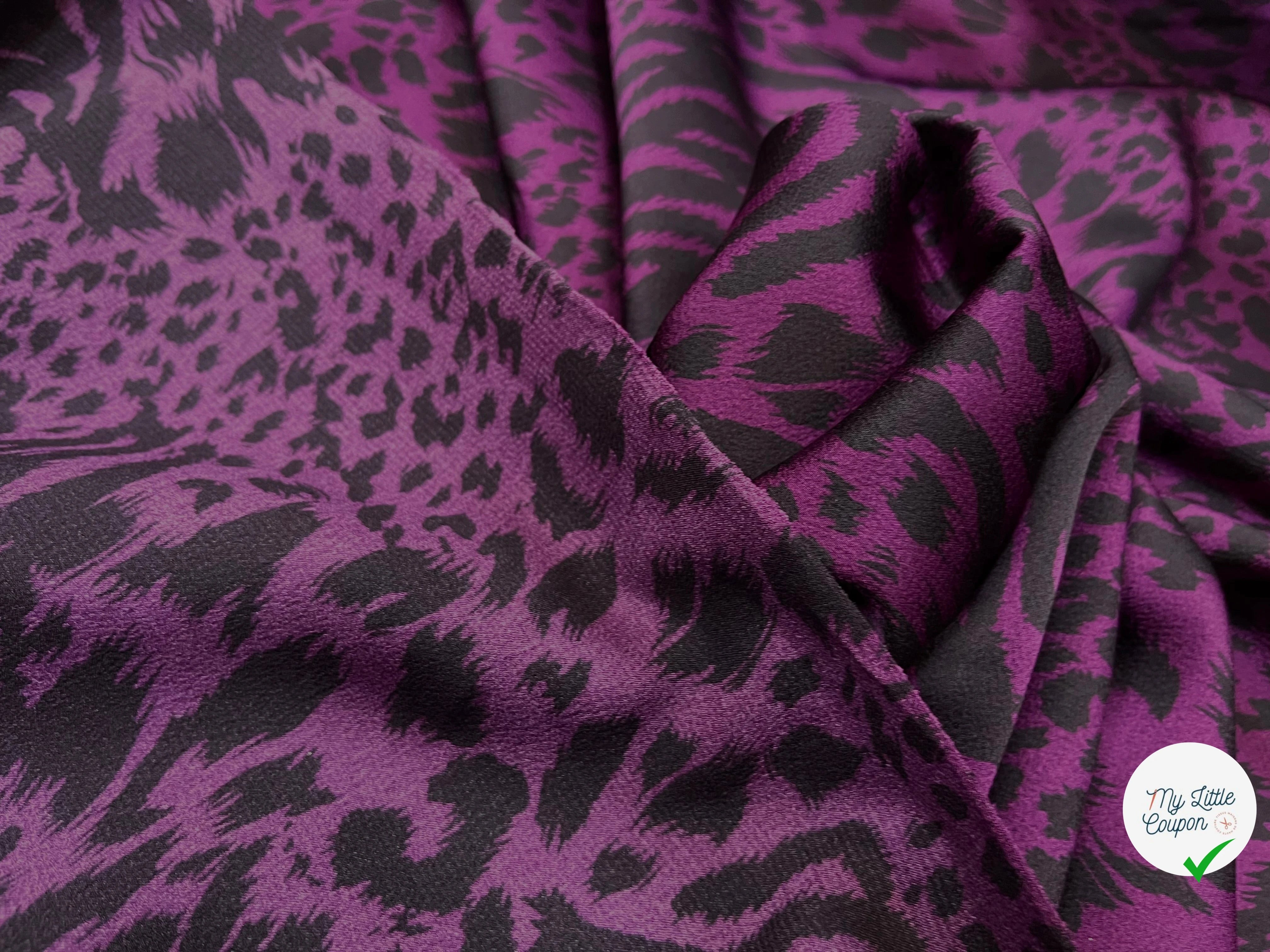 CREPE SATINÉ MOTIF LÉOPARD VIOLET - My Little Coupon