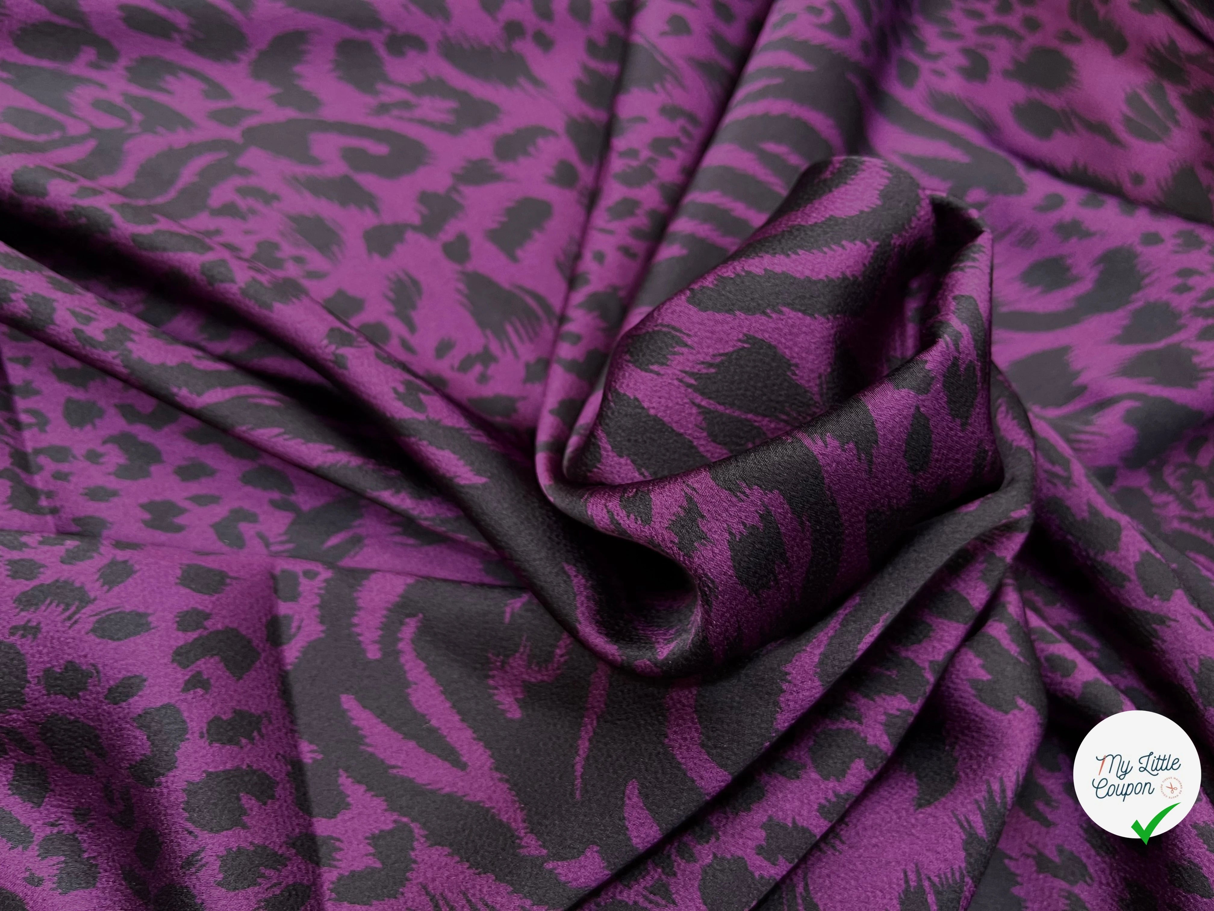 CREPE SATINÉ MOTIF LÉOPARD VIOLET - My Little Coupon