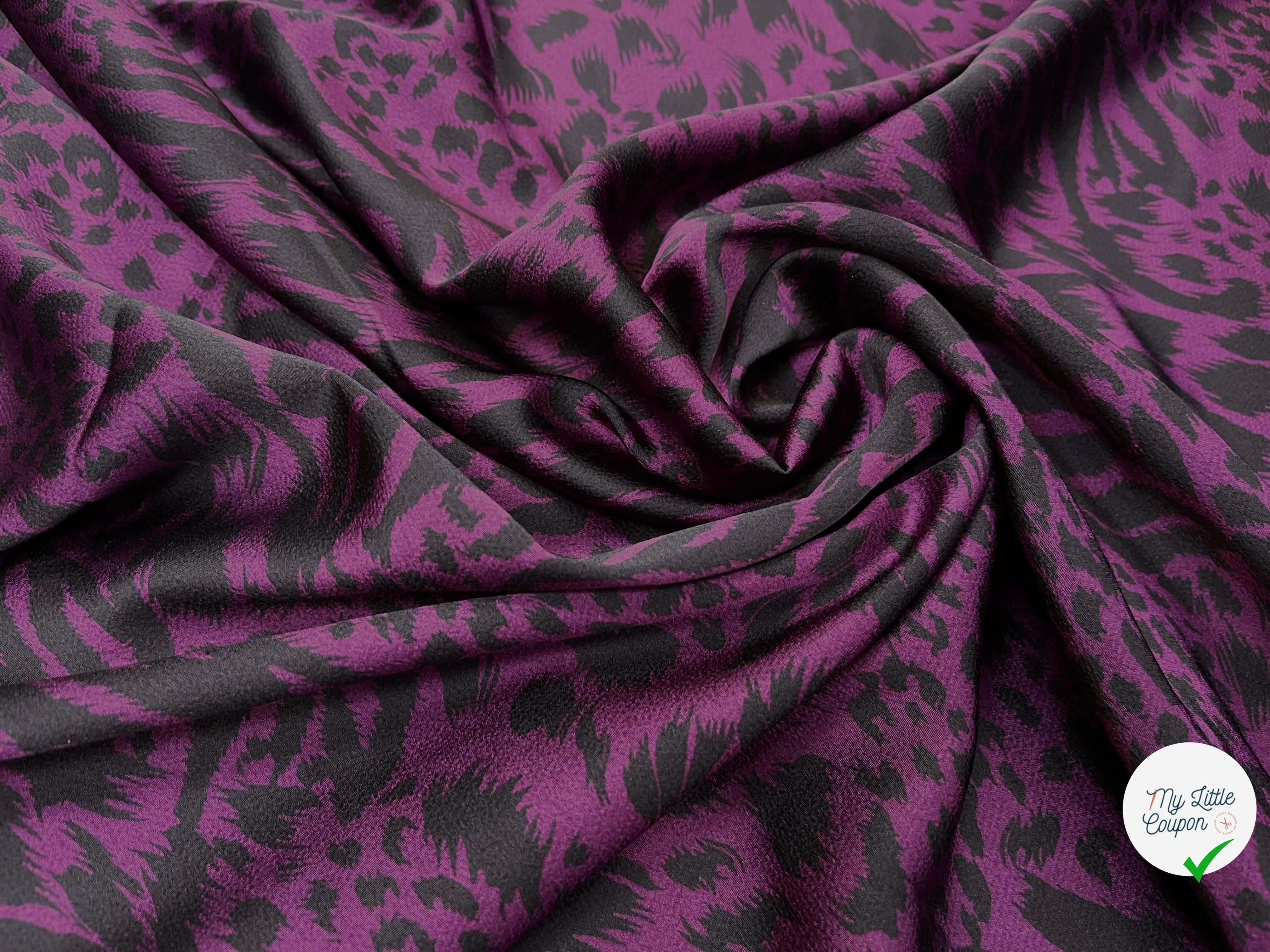 CREPE SATINÉ MOTIF LÉOPARD VIOLET - My Little Coupon