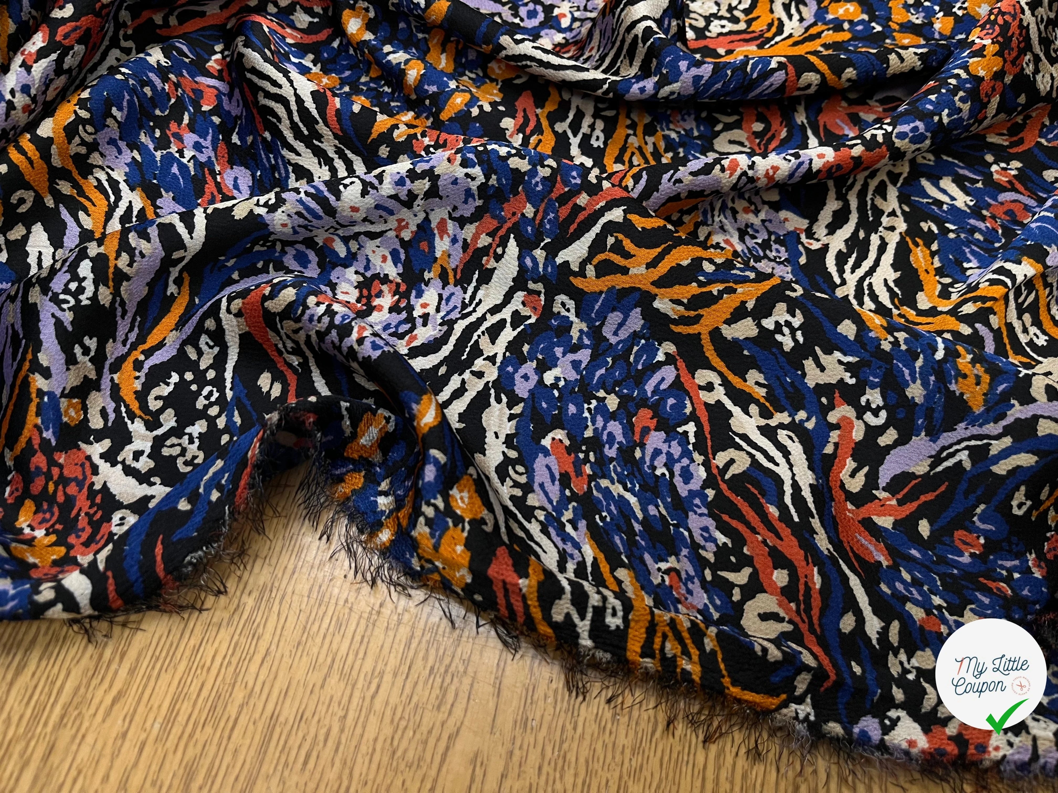 CREPE SATINÉ MOTIF PEINTURE MULTICOLORE TIE&DYE - My Little Coupon