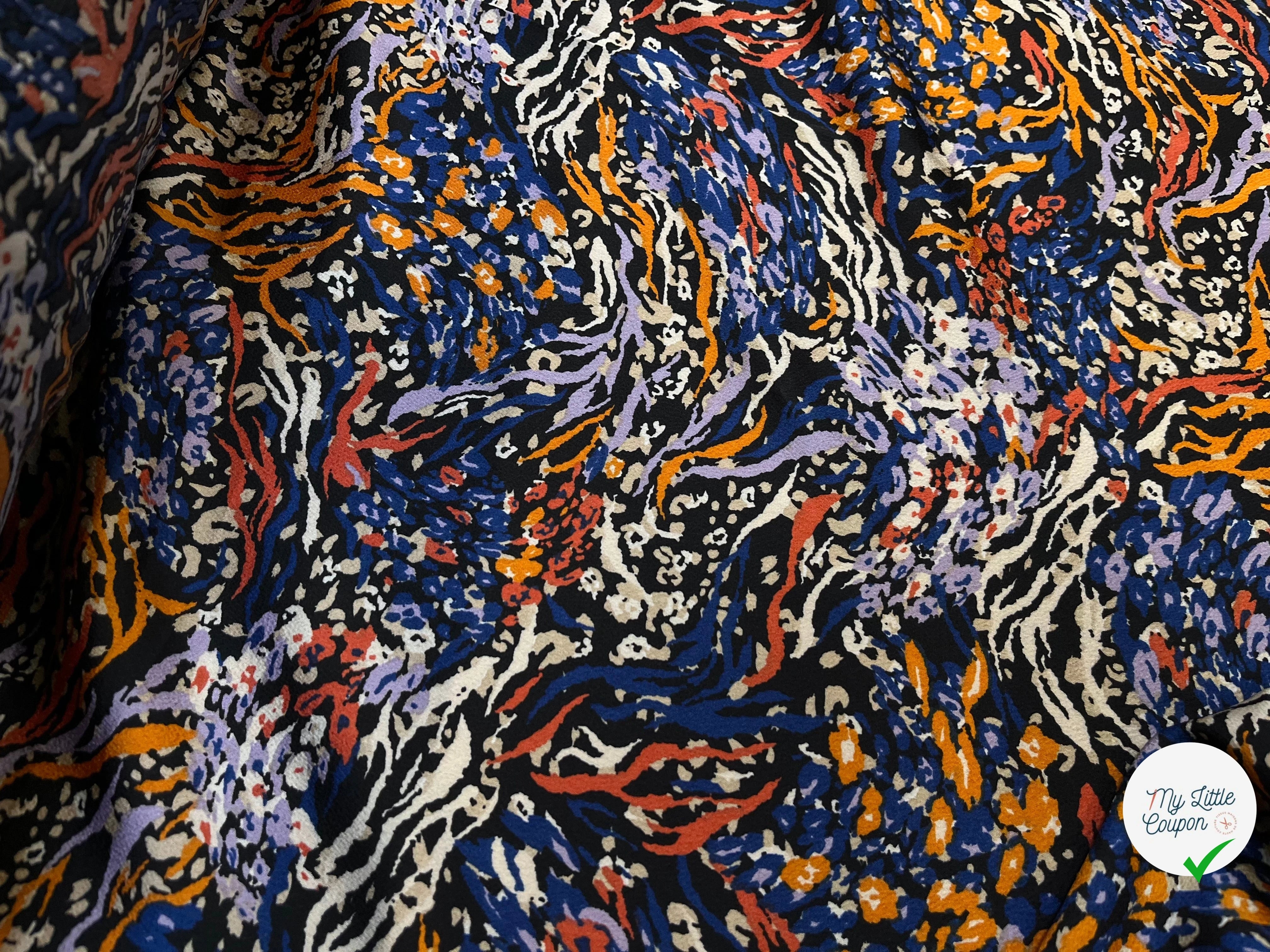 CREPE SATINÉ MOTIF PEINTURE MULTICOLORE TIE&DYE - My Little Coupon