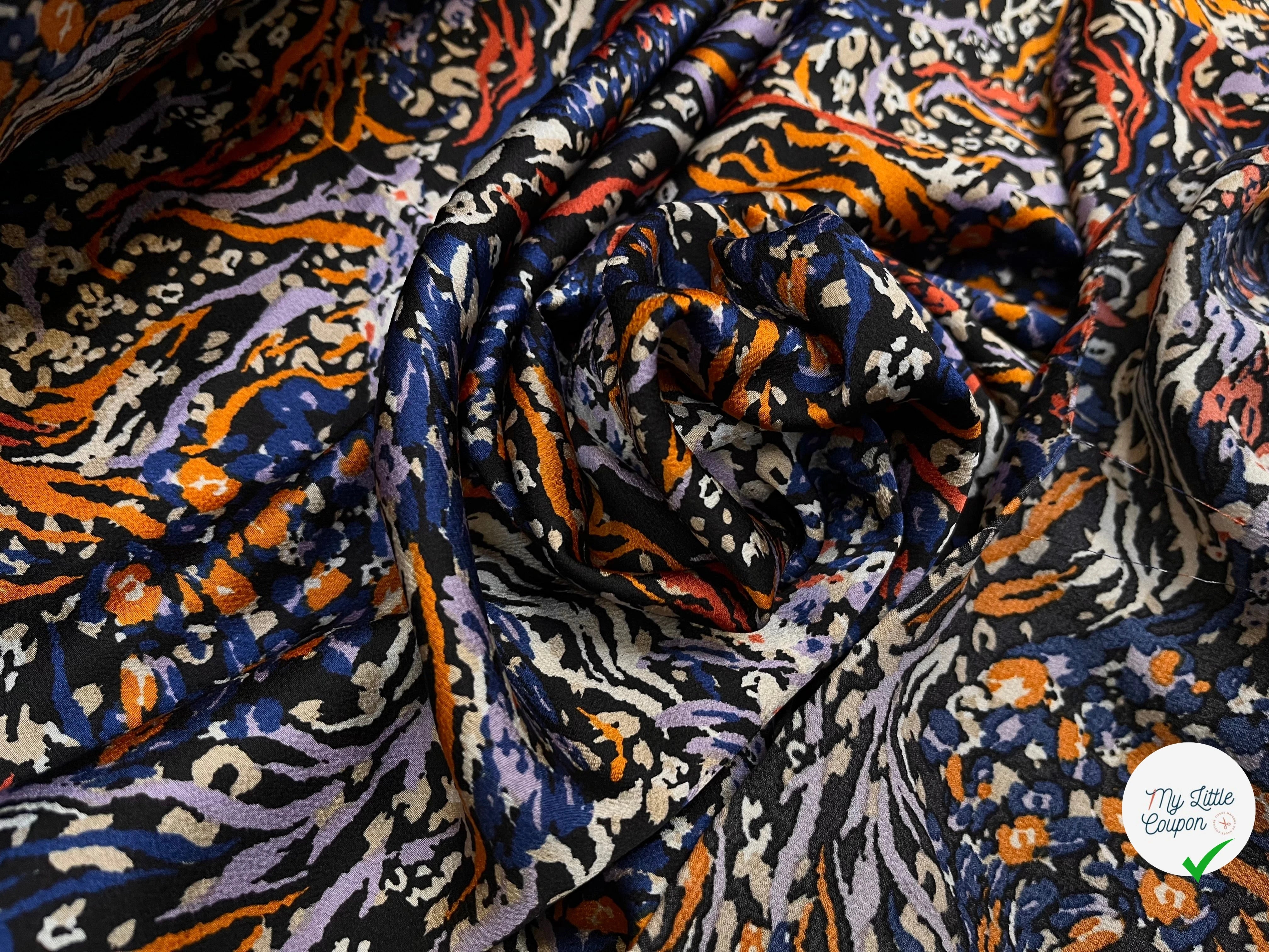 CREPE SATINÉ MOTIF PEINTURE MULTICOLORE TIE&DYE - My Little Coupon