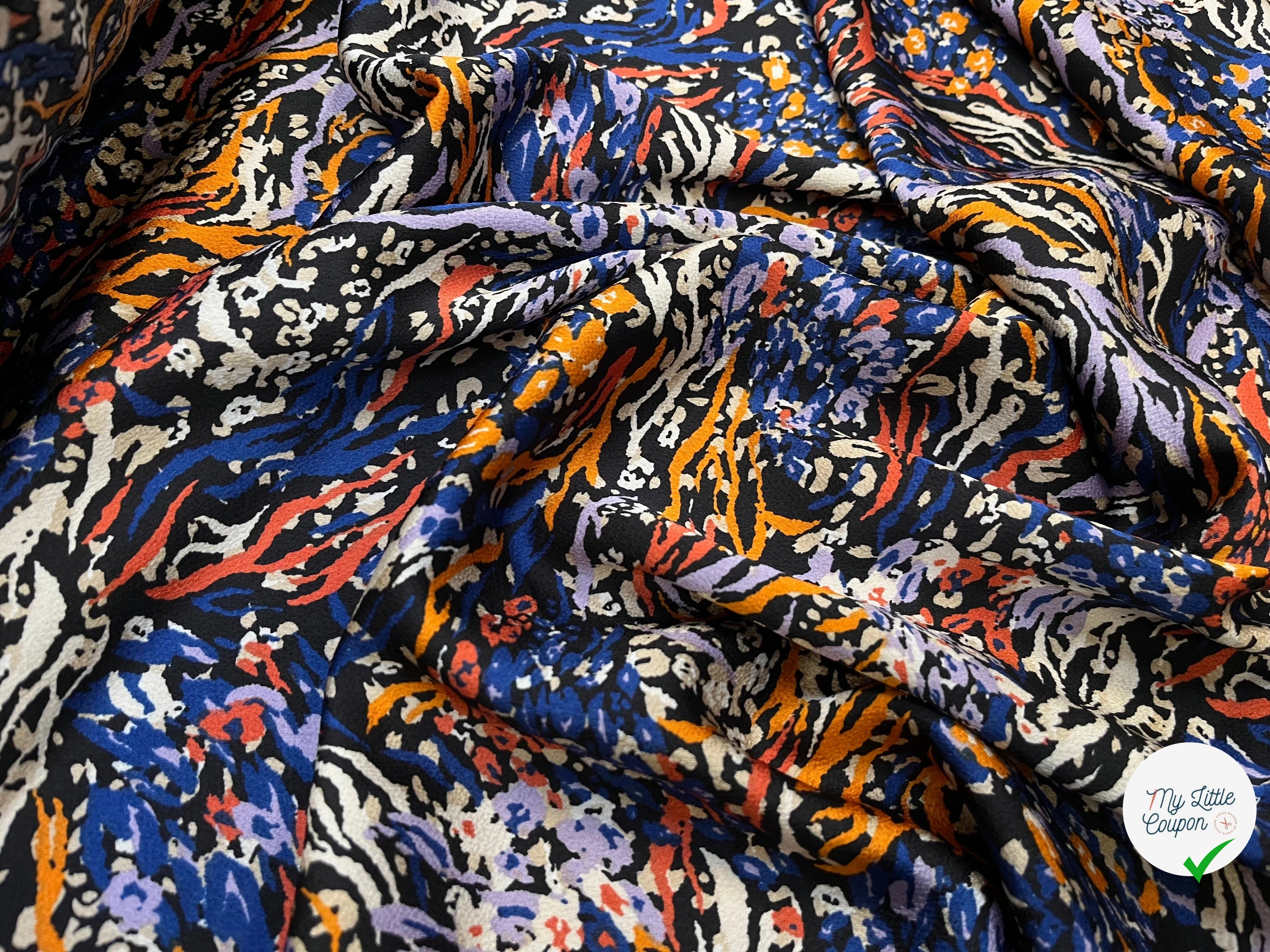 CREPE SATINÉ MOTIF PEINTURE MULTICOLORE TIE&DYE - My Little Coupon