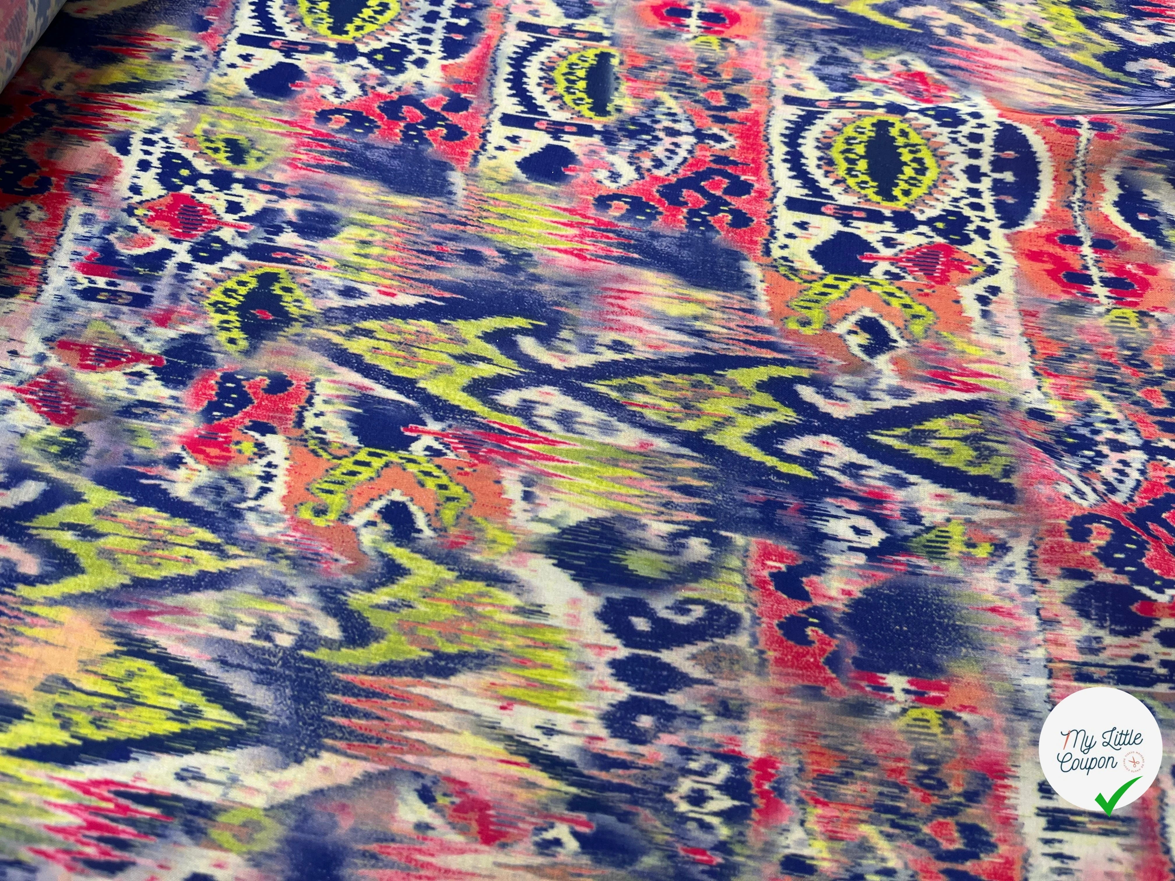 CREPE SATINÉ MOTIF TEMPLE AVEC UN OEIL TIE AND DYE - My Little Coupon