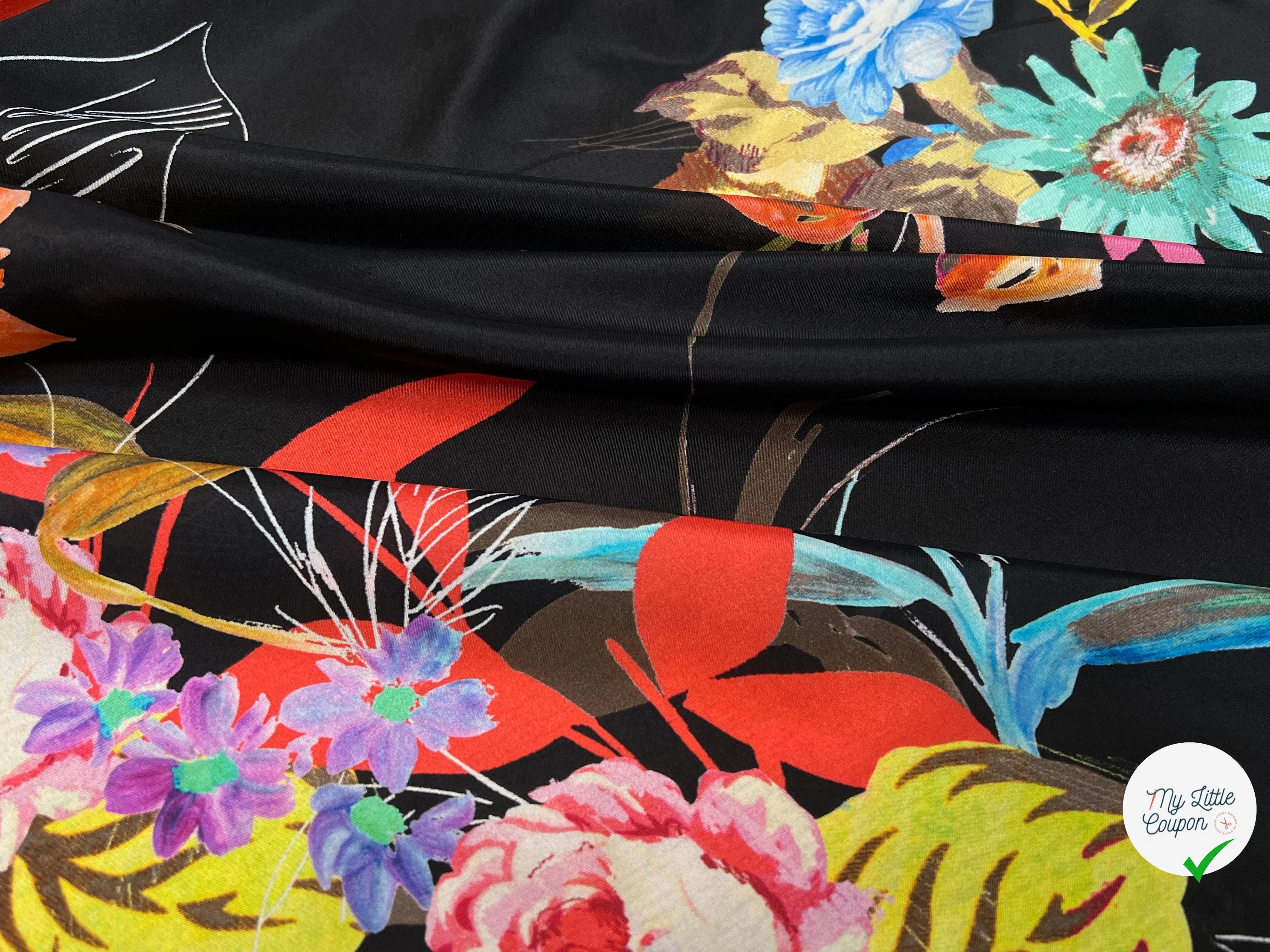 CREPE SOIE IMPRIMÉ GROSSES FLEURS MULTICOLORES - My Little Coupon