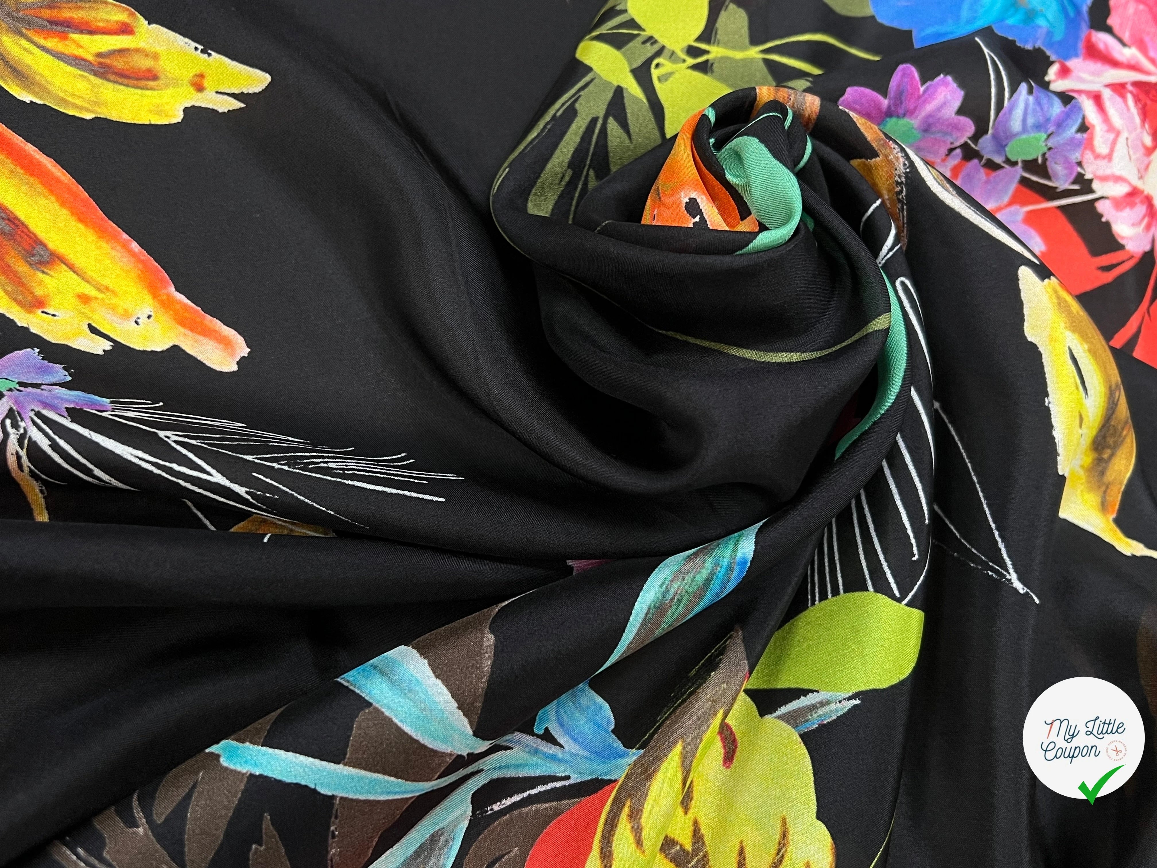 CREPE SOIE IMPRIMÉ GROSSES FLEURS MULTICOLORES - My Little Coupon