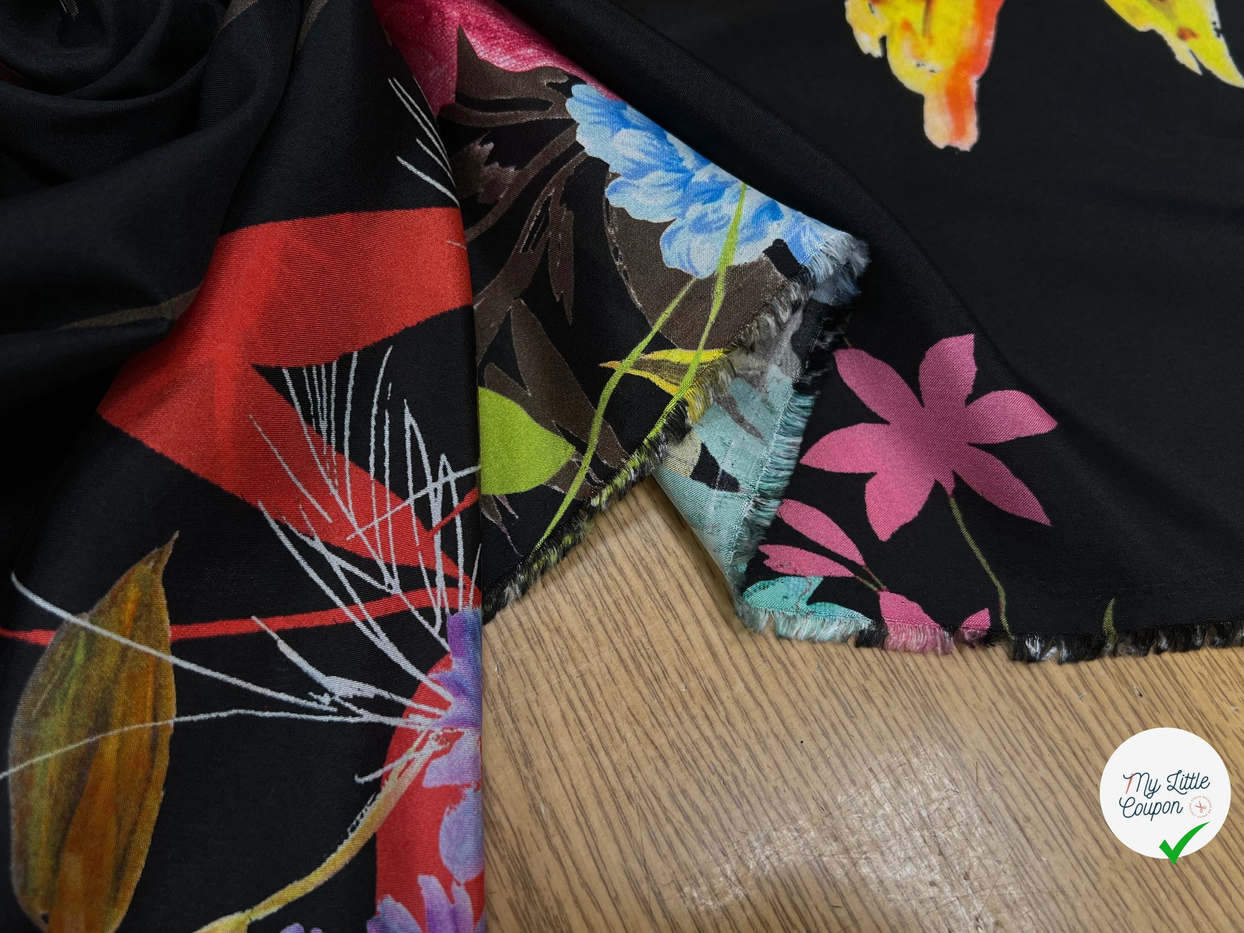 CREPE SOIE IMPRIMÉ GROSSES FLEURS MULTICOLORES - My Little Coupon