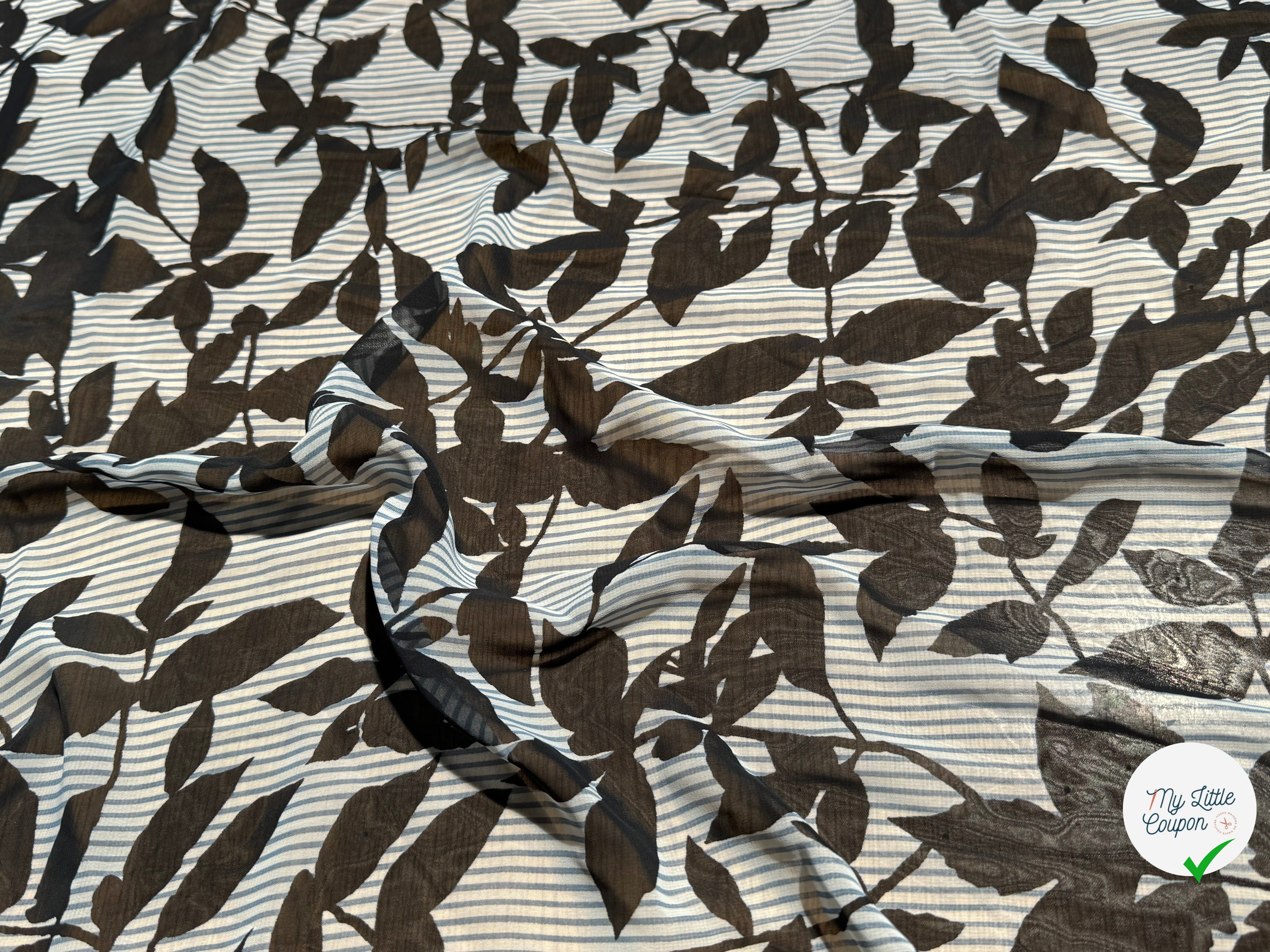 CREPE ULTRA FIN FOND BLANC IMPRIMÉ MOTIFS FEUILLAGES NOIRS - My Little Coupon