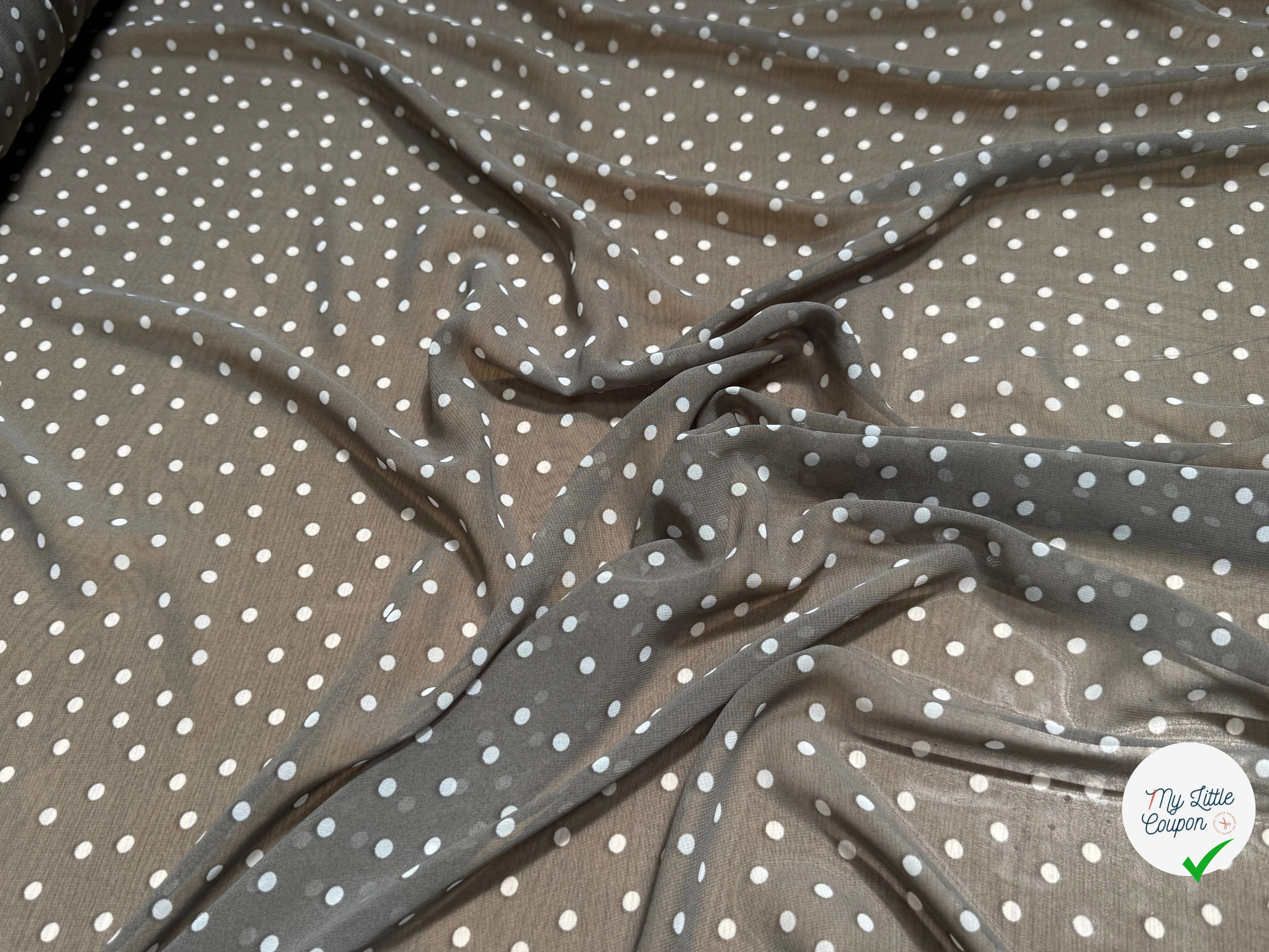 CREPE ULTRA FIN FOND GRIS FONCÉ POIS BLANC - My Little Coupon
